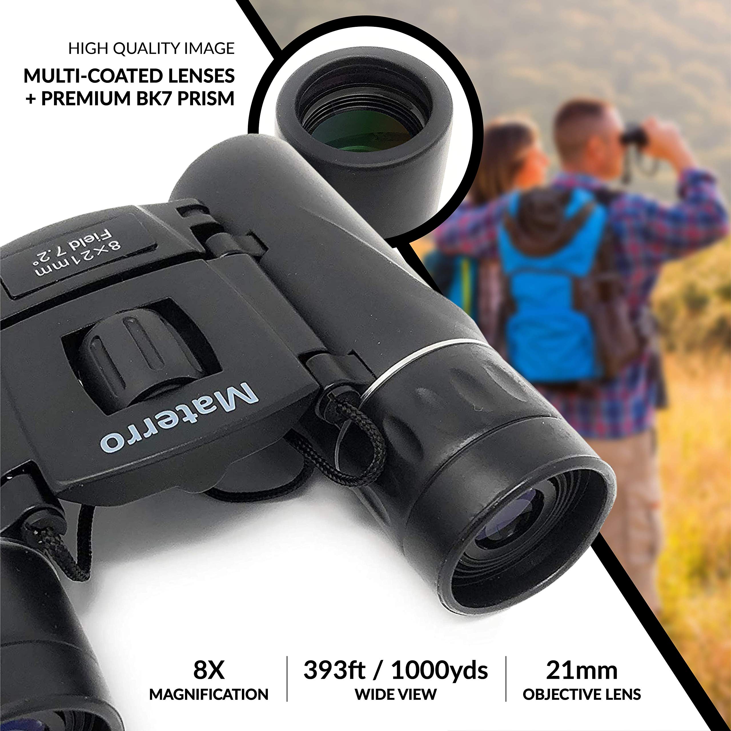 Materro High-Powered 8X21 Compact Binoculars For Adults And Kids, Waterproof, Durable, Folds To Fit In Your Pocket