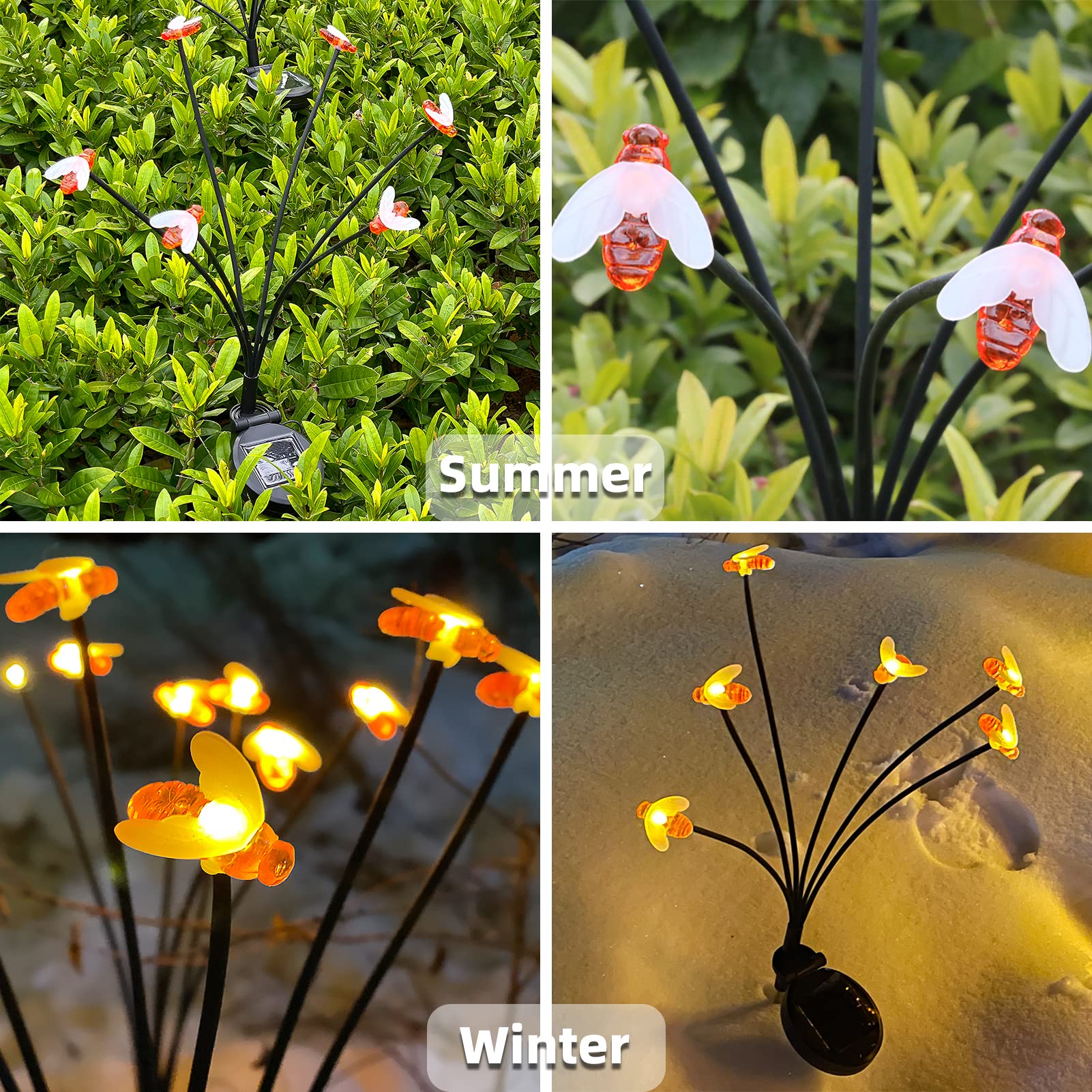 Aotiyl Solar Garden Lights Outdoor Decorative - 4Pack Starburst Swaying Solar Lights Outdoor Waterproof, Solar Powered Firefly Lights, Solar Bee Lights, Warm White