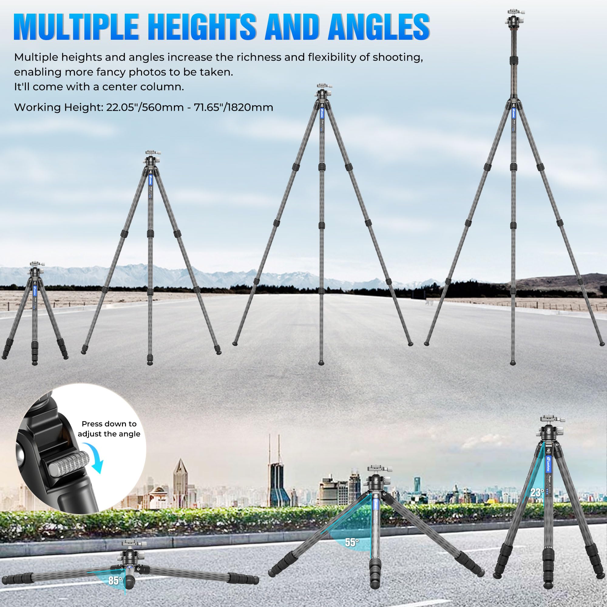 Leofoto 71" Travel Tripod Carbon Fiber For Camera, Compact Lightweight Tripod With 360° Panorama Ball Head, Qr Plate, Removable Center Column, Load Up To 15Kg/33Lbs (Ls-324Cx+Lh-40)