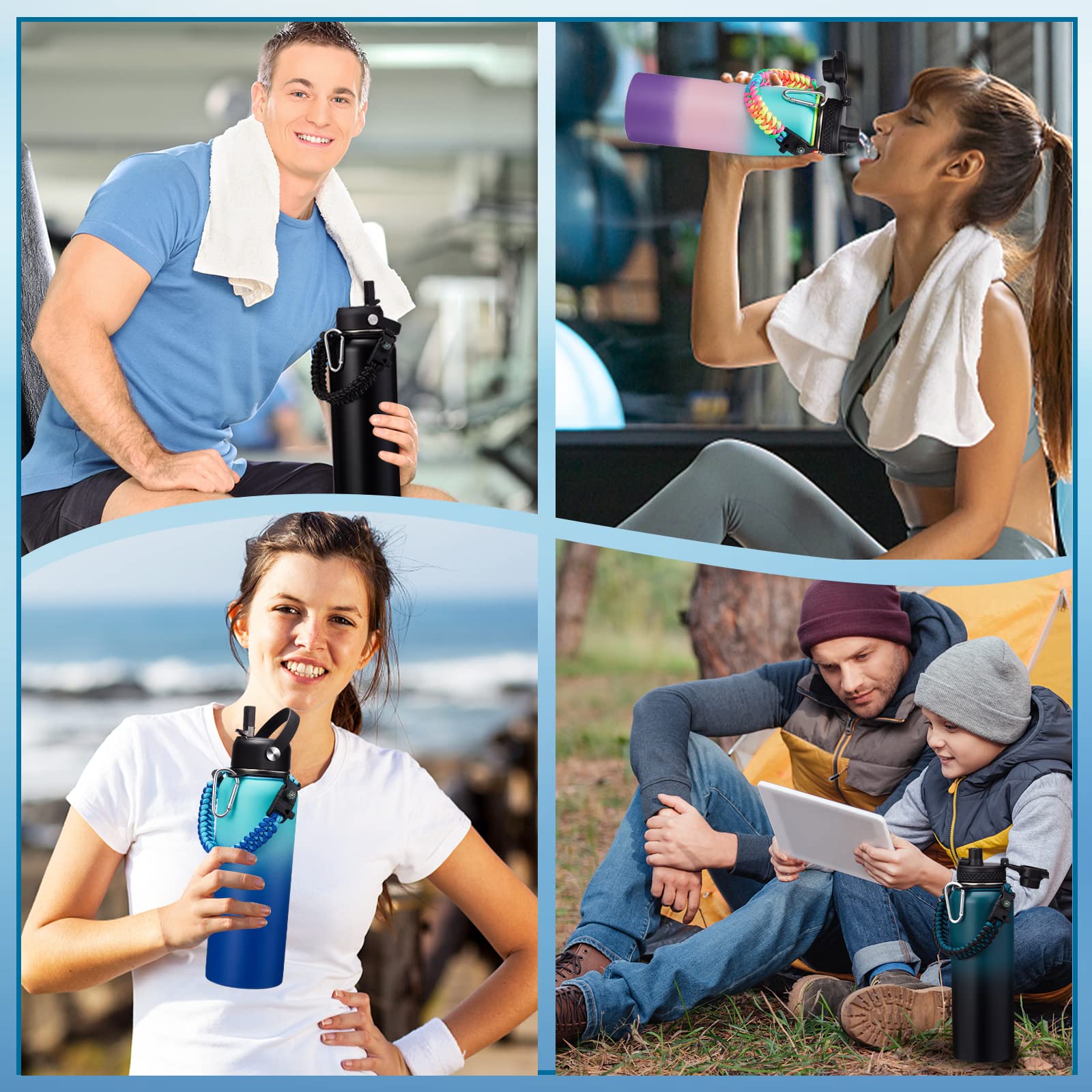 40/64/128Oz Vacuum Insulated Water Bottle - Cold For 48H, Combo Straw & Spout Lids