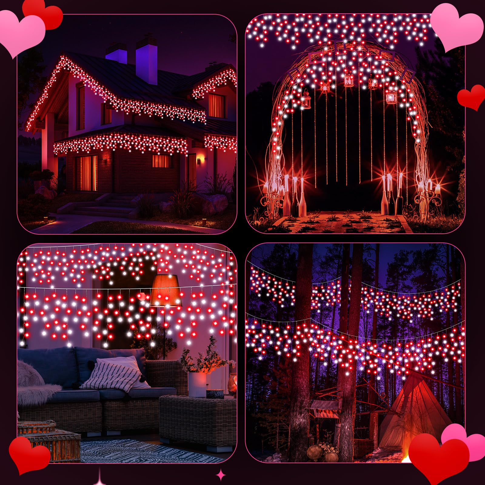 Retisee 65Ft Solar Icicle Light For Wedding Outdoor Waterproof Lamp Outside 600 Led Mother'S Day Solar Icicle String Light For Easter Outside Indoor Yard Porch Hanging Decor(White, Red)