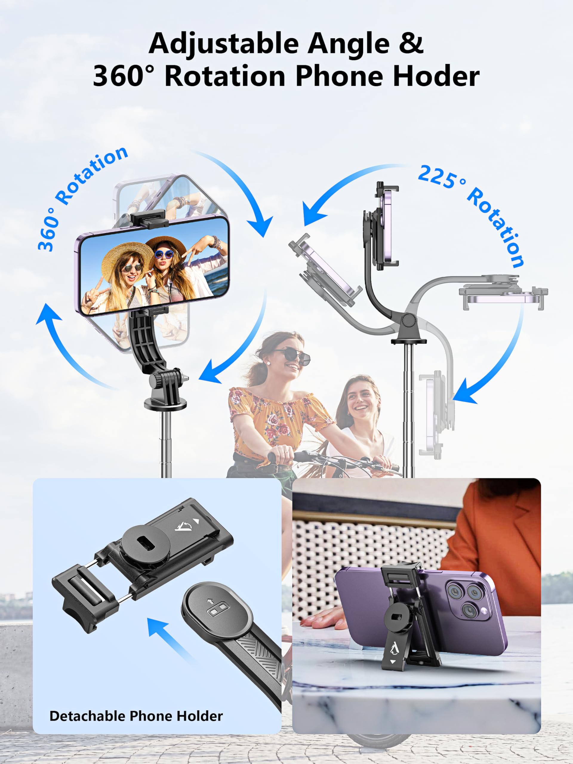 Qirita Selfie Stick & Phone Tripod, All In 1 Selfie Stick With Remote, Phone Travel Stand For Video Recording, Live Streaming, Group Photo, Vlog Compatible With All Cellphones