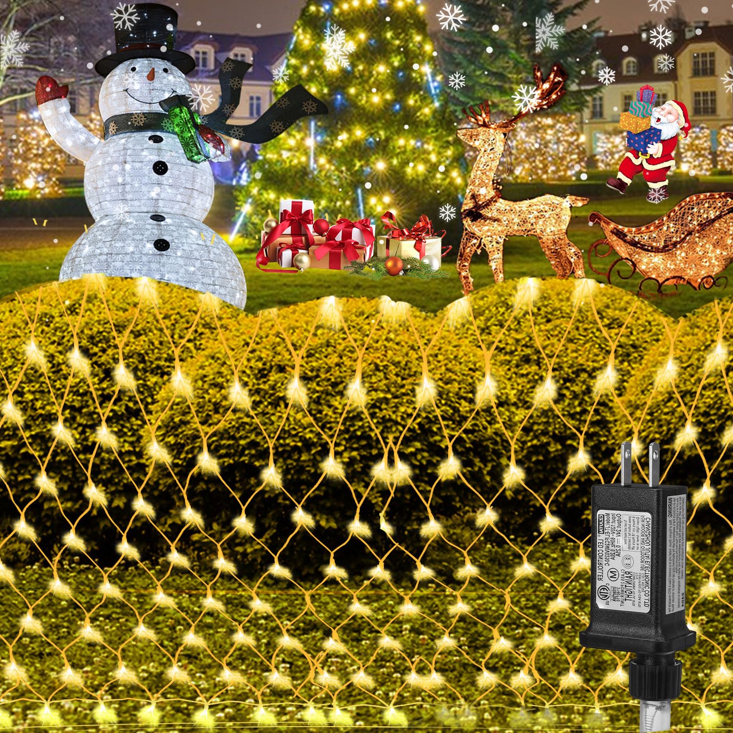 Funiao Outdoor Christmas Lights, 360 Led Sturdy Net Mesh Lights, 12X5Ft Large String Lights With 8 Modes, Christmas Decoration Lights For Year, Bushes, Gardens, Lawns, Patio Decor - Warmwhite