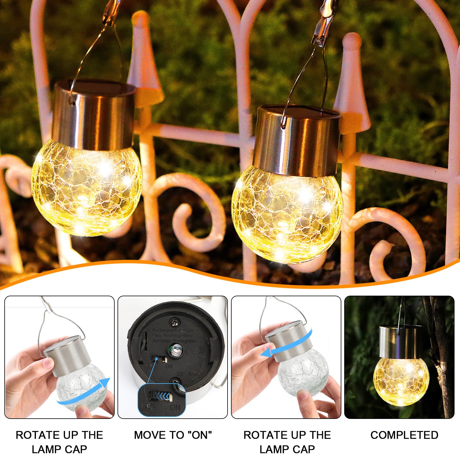 Jkimk Hanging Solar Lights For Outside Waterproof,Hanging Tree Lights Outdoor,Crackle Glass Ball Solar Lantern With Hook 10 Pack For Yard,Garden Balcony Patio Party Decoration
