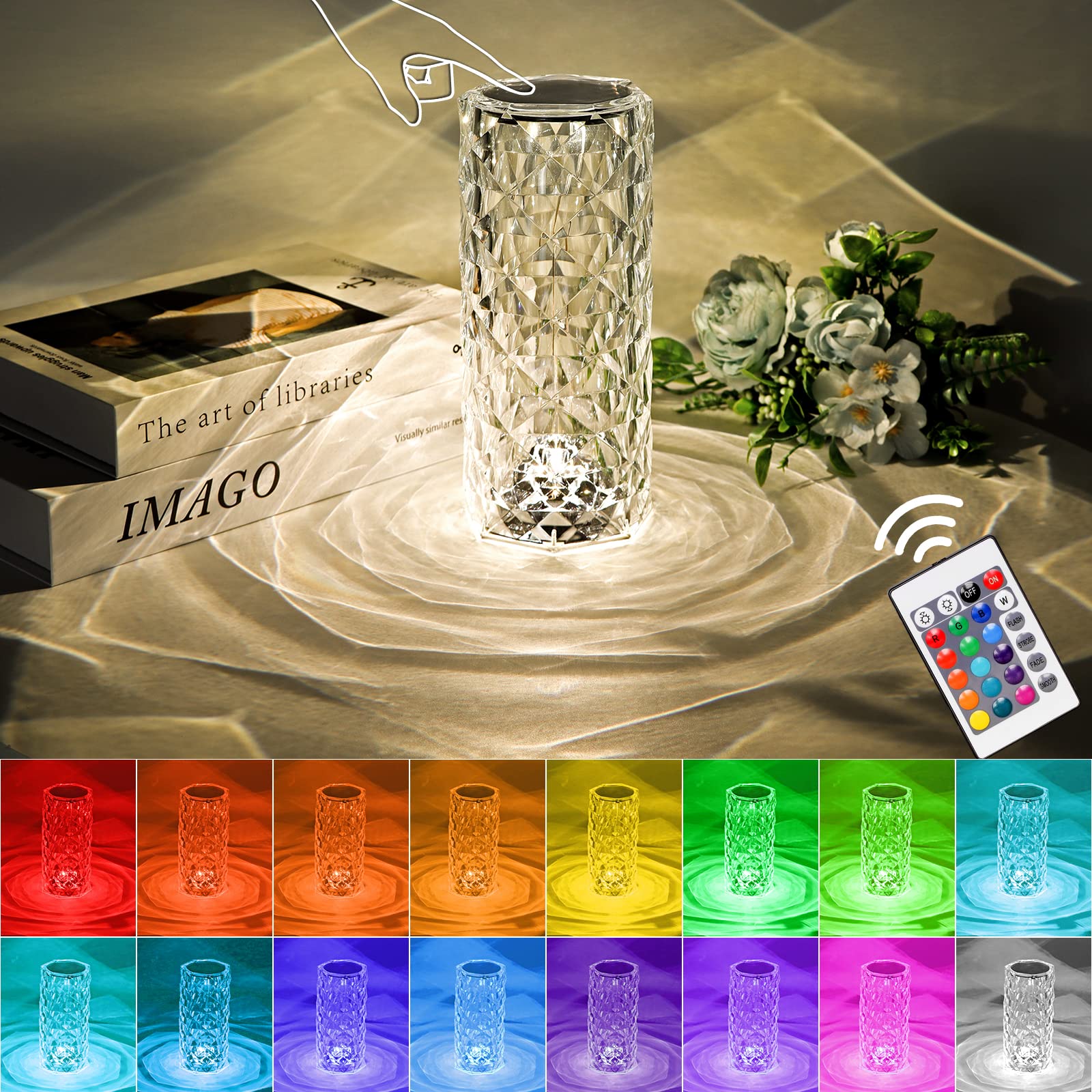 Best World Led Rose Lamp, Touch Control, Crystaltable Lamp With 16 Colors,Rgb Night Light Usb & Remote Control,Led Diamond Touch For Bedroom, Rechargeable Light, Birthday
