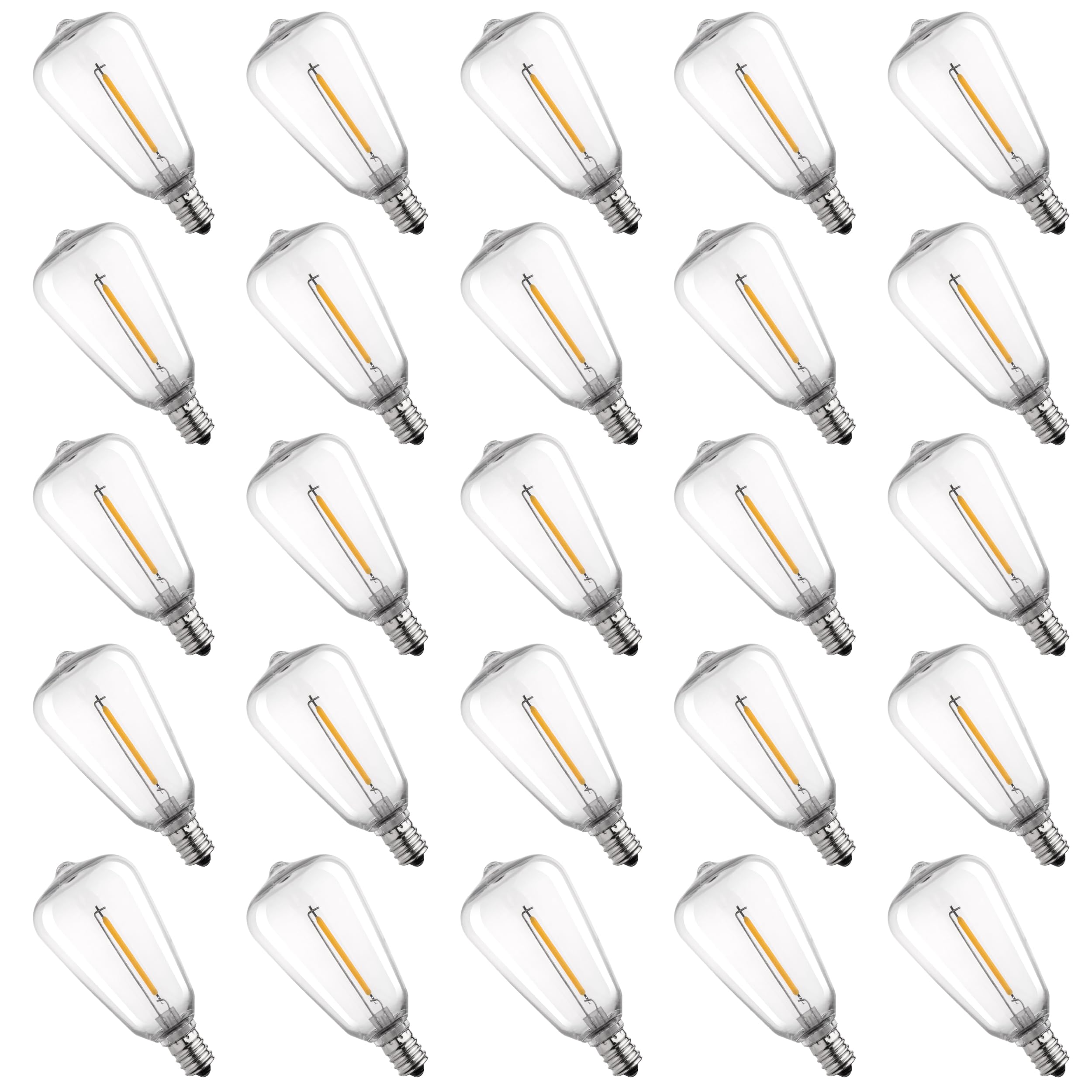 Runquiz 50 Pack St38 Replacement Bulbs,St38 Edison Led Bulbs,St38 Shatterproof String Light Bulbs Replacement,E12/C7 Small Base Outdoor Light Bulbs,1W Low Wattage Edison Light Bulbs,2700K Led Light Bulbs