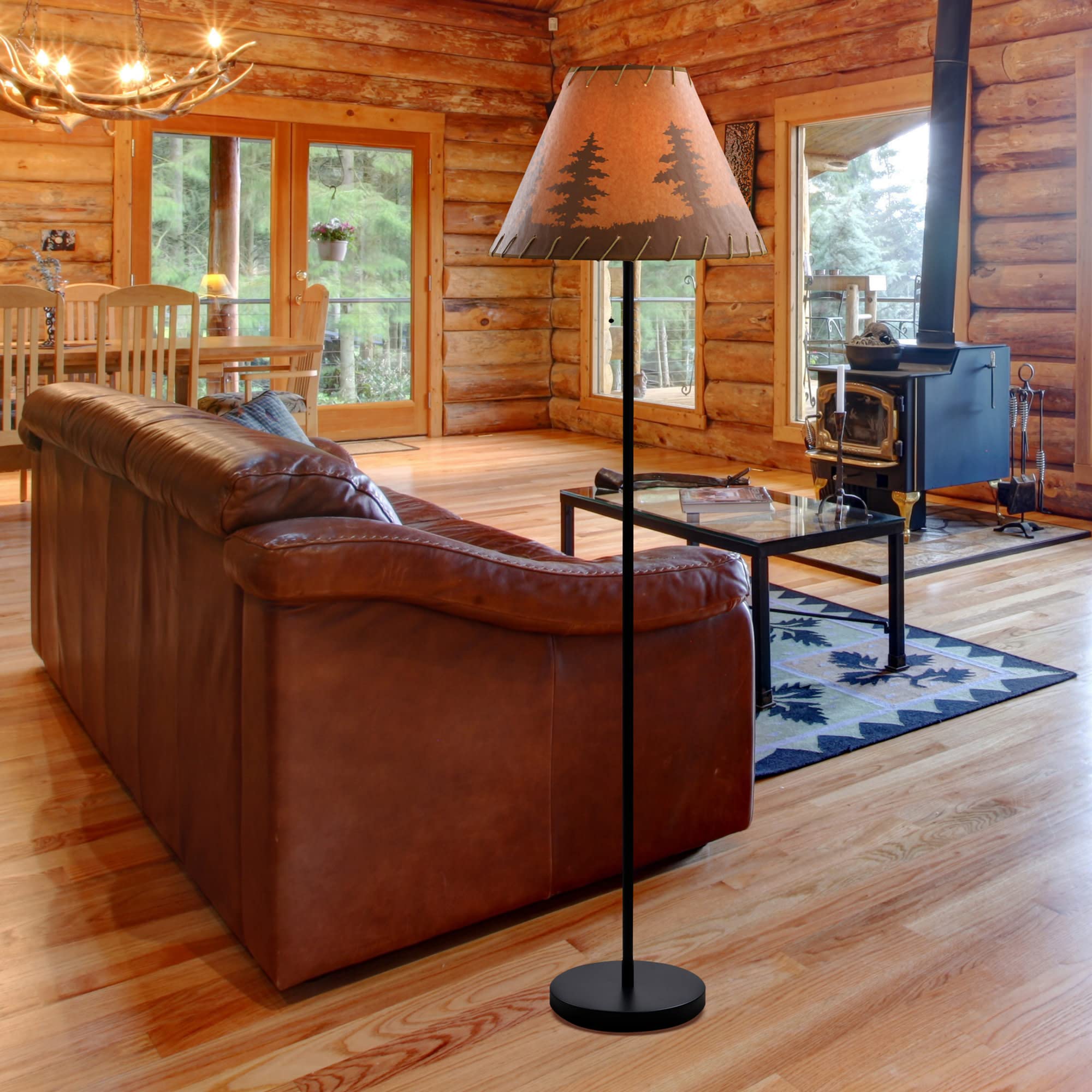 Catalina Lighting 19910-000 Rustic Cabin Lodge Floor Lamp, Standing Lamp, Living Room Light For Cabin Or Home, Led Bulb Not Included, 58", Brown Print