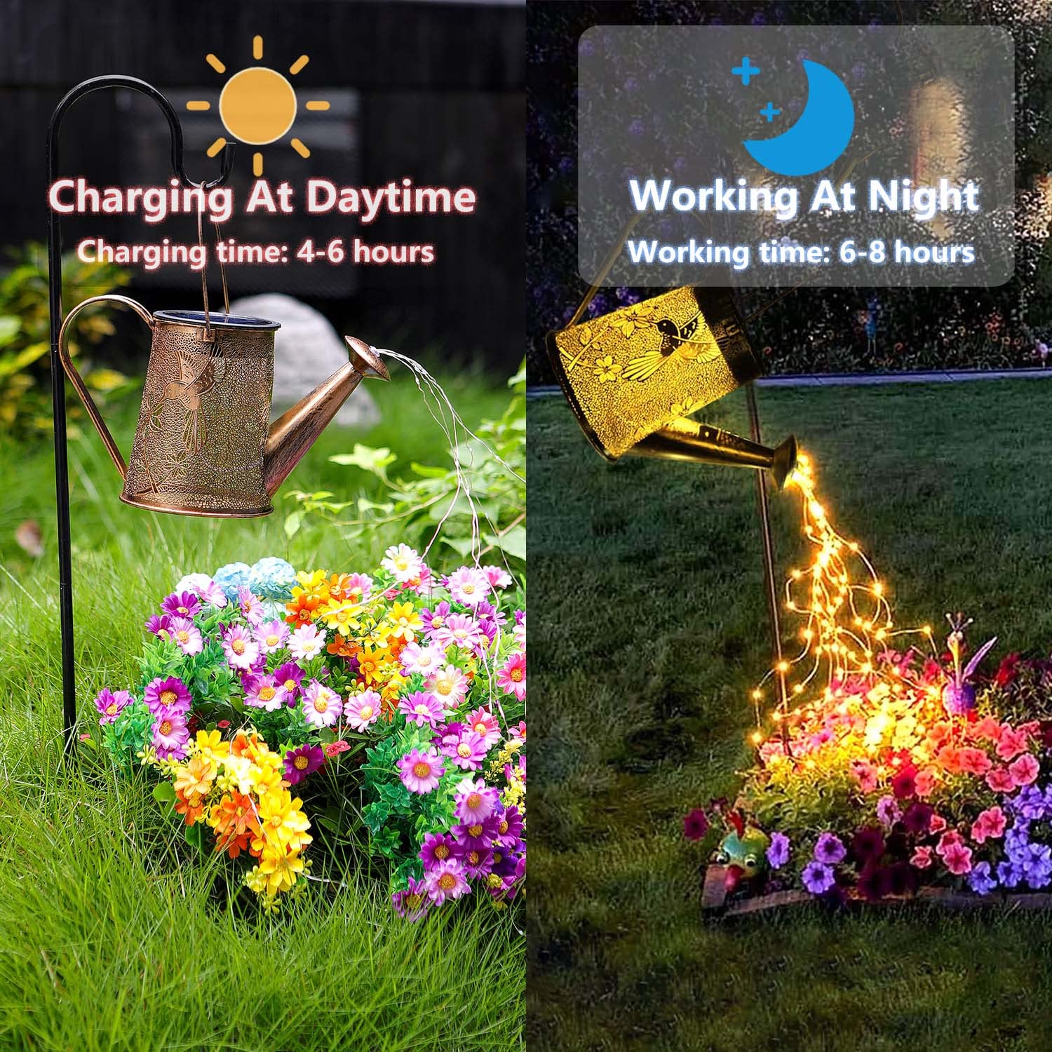 Jyxindzkj Morestar Solar Garden Fairy Lights Decorative Outdoor(Warm White),Solar Watering Can Hummingbird Lights,Metal Waterproof Hanging Solar Lantern,Christmas Gift For Mom Grandmom For Patio Yard Lawn Decor