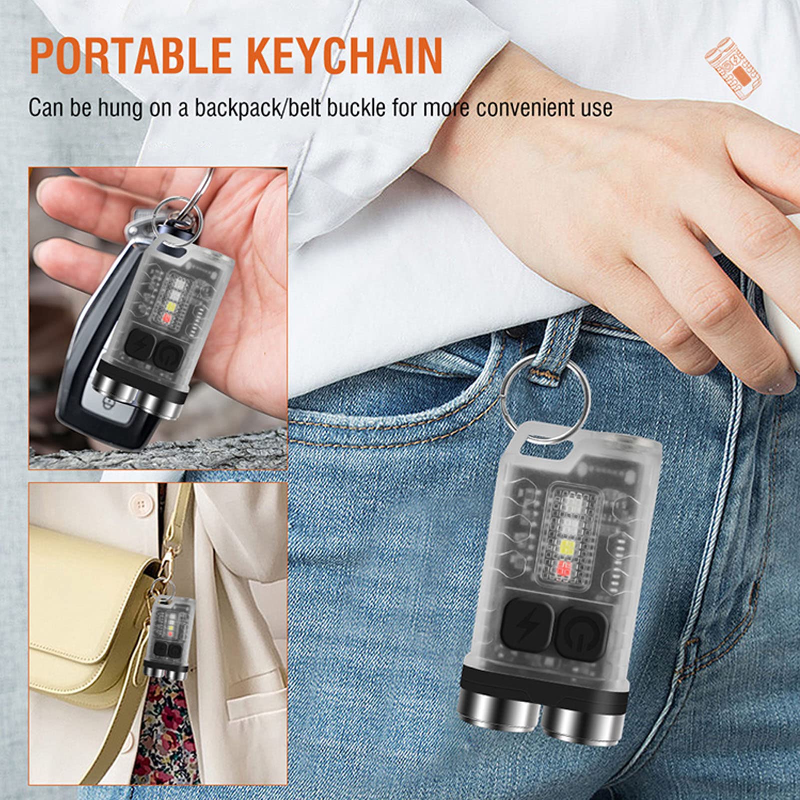 Socobeta Small Flashlight, 12 Levels Light 900Lm Keychain Flashlight Magnetic Suction Usb Charging For Camping(White)