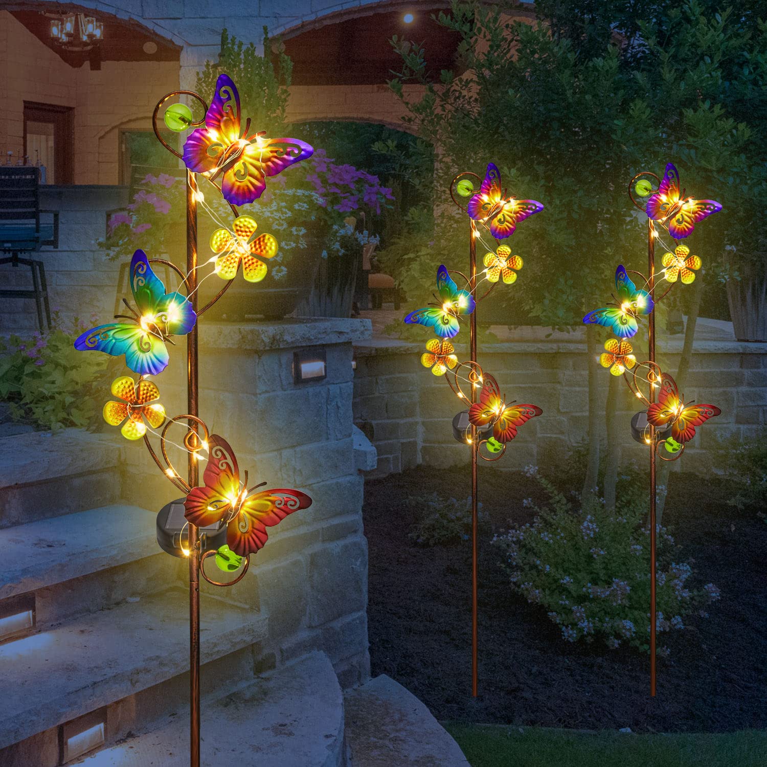 inhome Solar Garden Lights Butterfly Garden Decor Outdoor Waterproof Metal Butterfly Decorative Solar Stake Lights For Yard,Lawn,Patio,Walkway,2 Pack Butterfly  For For Women Mom Grandma Gardening