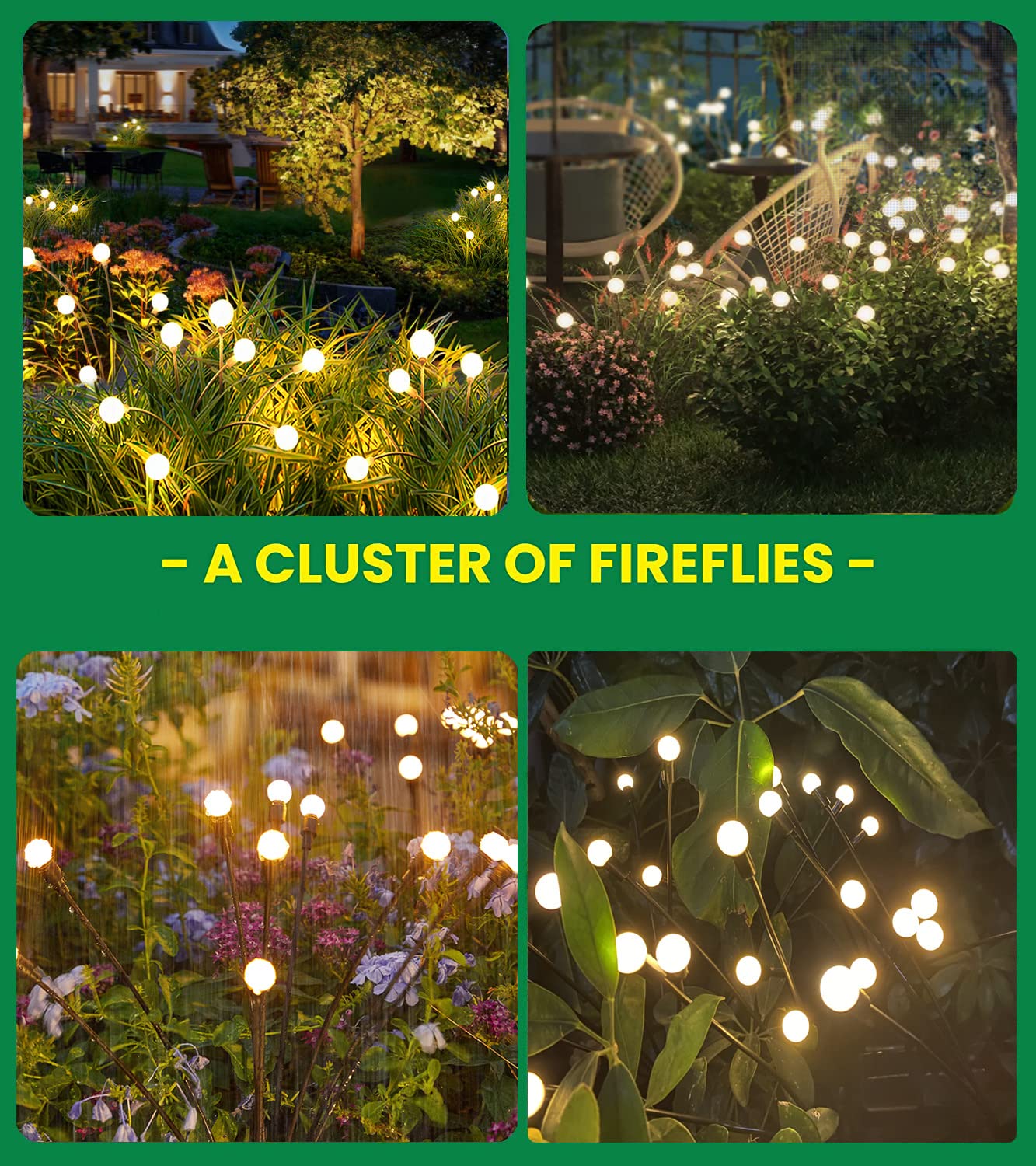 Focusky Garden Firefly Lights Solar ,2 Pack 6 Leds Solar Powered Swaying Outdoor Lights Waterproof,Landscape Yard Patio Pathway Garden Decor,Warm White