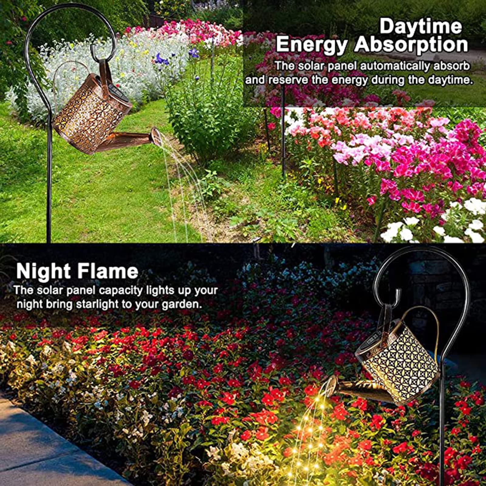 Neioaas Solar Watering Can Lights, Led Solar Lantern String Light Outdoor Garden Waterproof Hollowed-Out Retro Metal Water Can Lights, For Garden Patio Yard Pathway Lantern Plant Decoration(With Bracket)