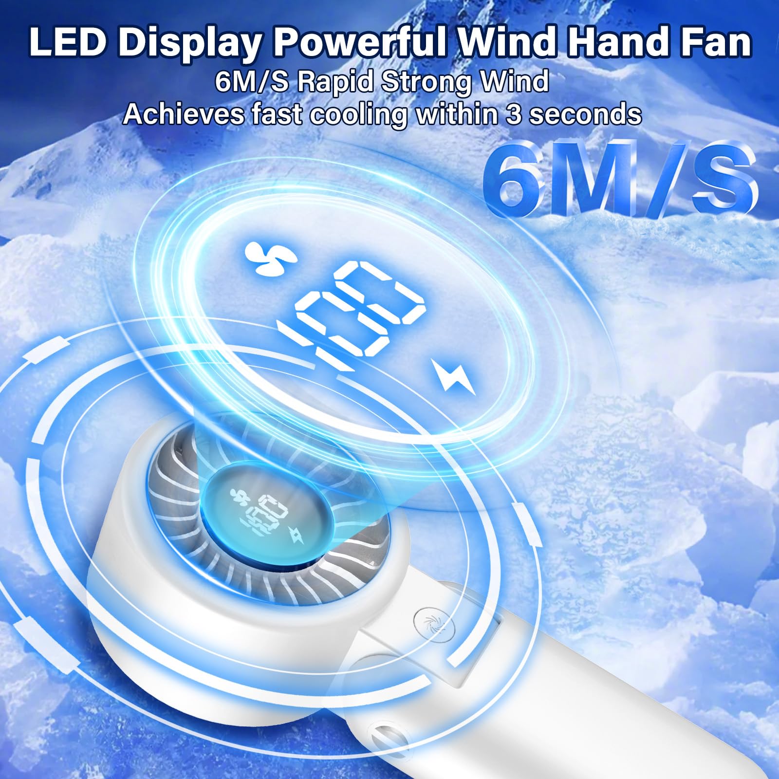 Handheld Fan Turbo - Portable Battery Powered Mini Hand Held Fan Rechargeable With Power Display
