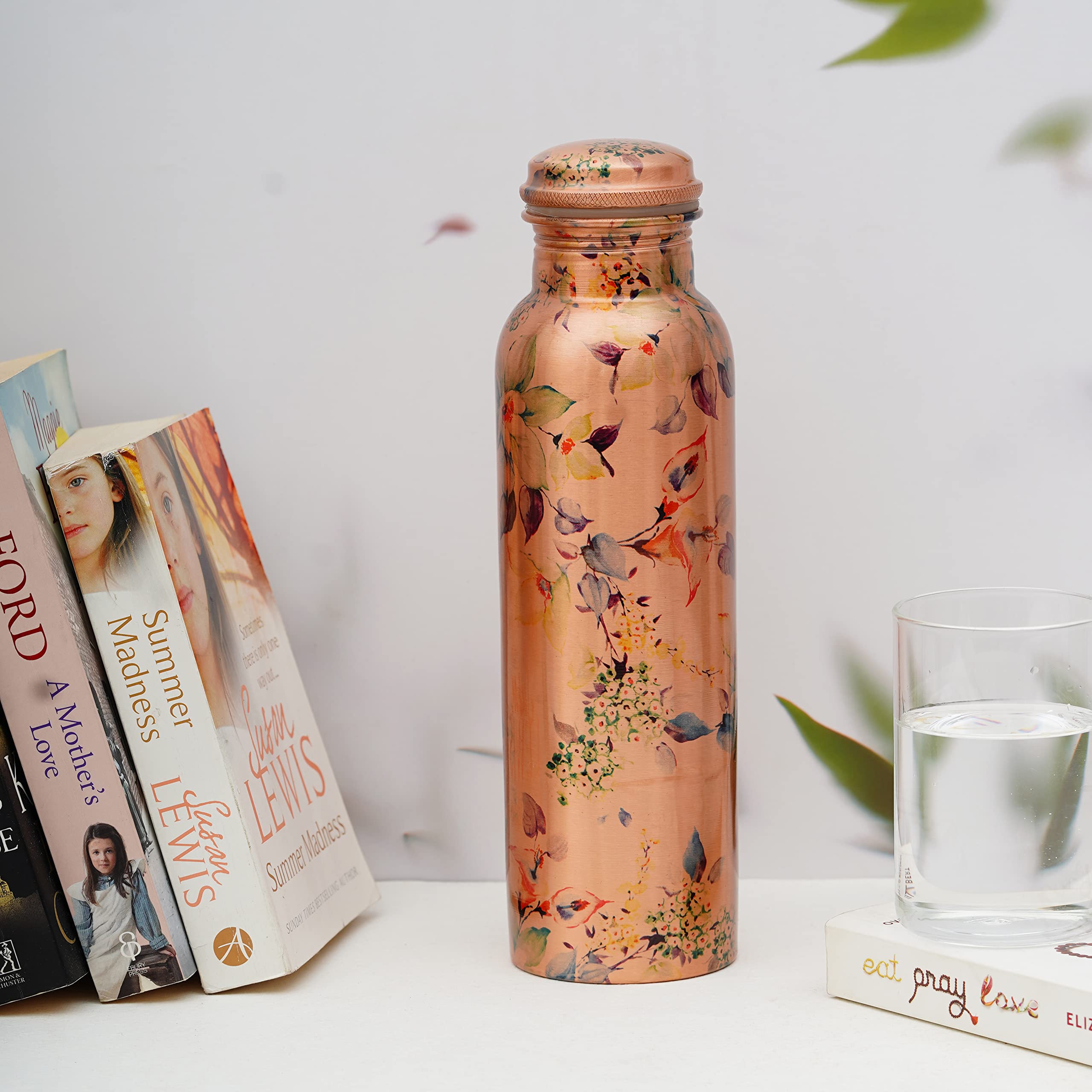 Craft Trade Printed Copper Bottle With Lid And Carry Bag For Drinking Water Leak Proof
