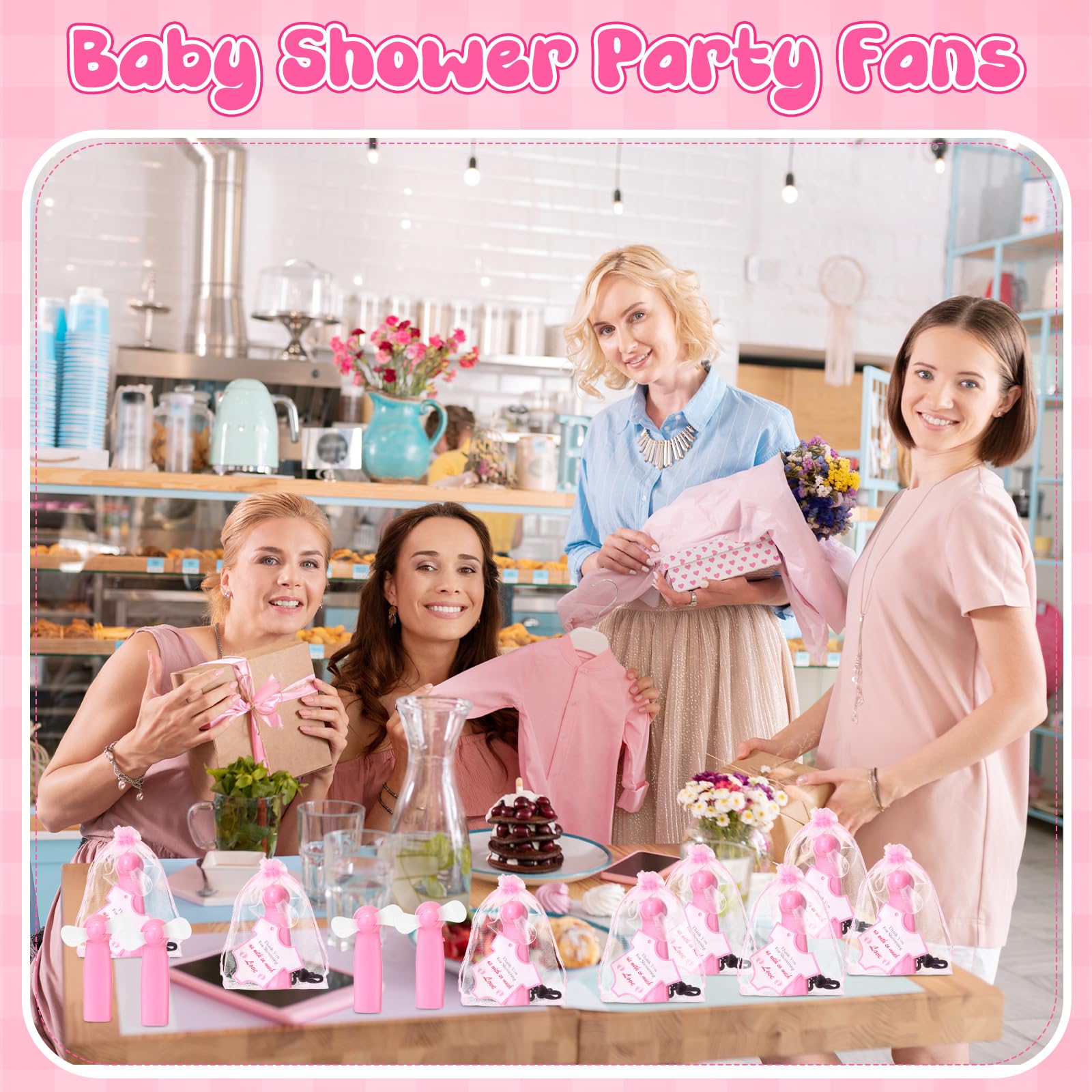 Portable handheld fans in bulk with thank you cards for baby shower guests Koospark