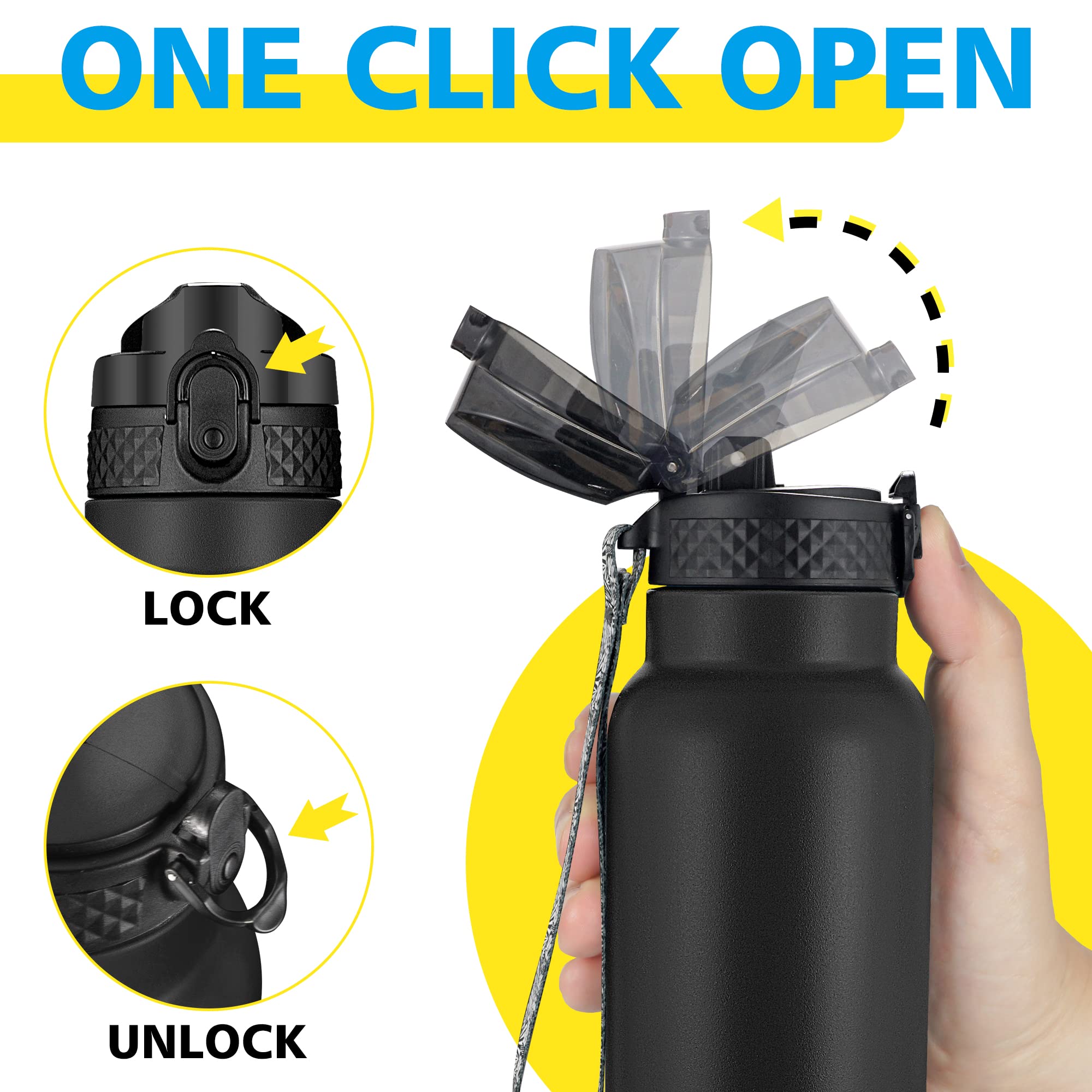 Han'S Bottle Sports Water Bottle - 24 Oz, Straw Lid, Leak Proof, Vacuum Insulated Stainless Steel