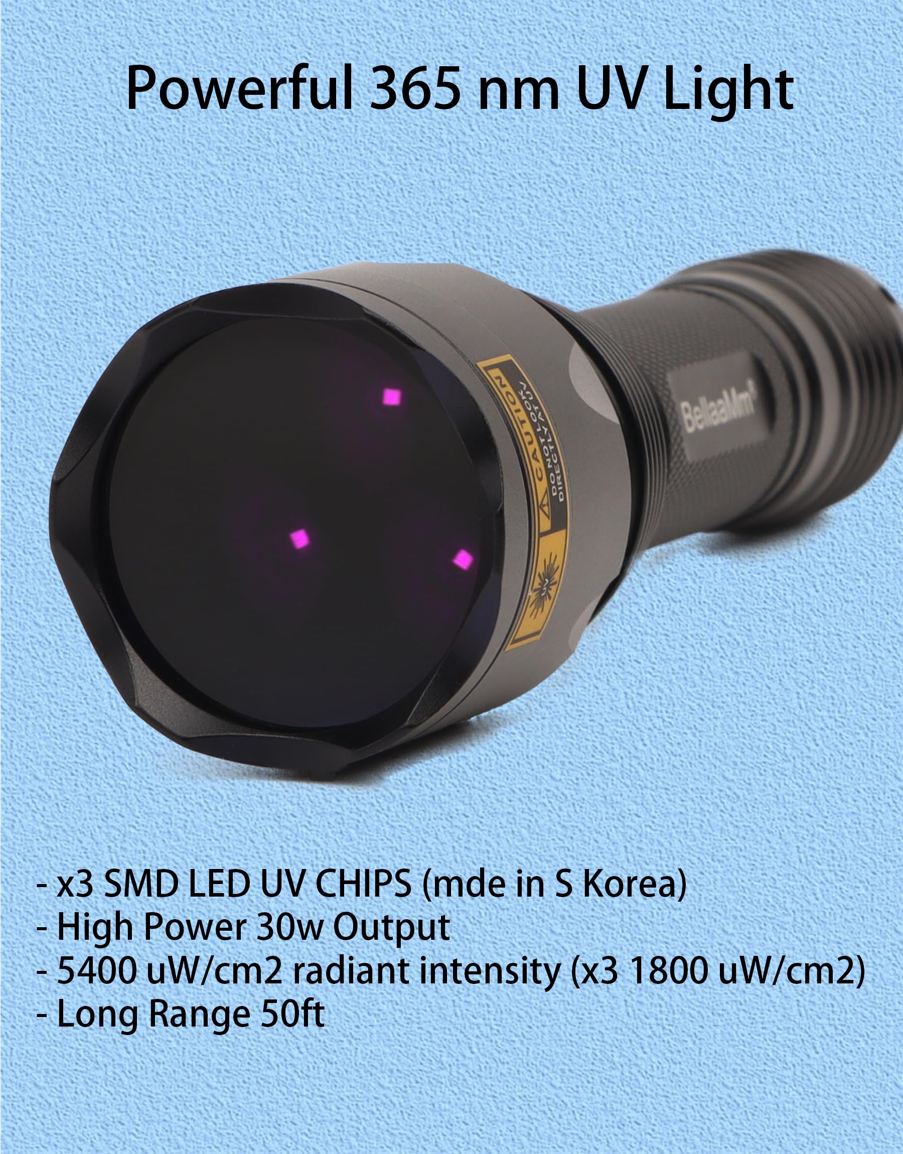 Bellaamm 365 Nm Uv Light Blacklight Flashlights Powerful 365Nm Uv Flashlight With 3 Smd Leds Professional Black Light Flashlight For Scorpion, Pet Urine Detection, Rocks And Minerals, Resin Curing