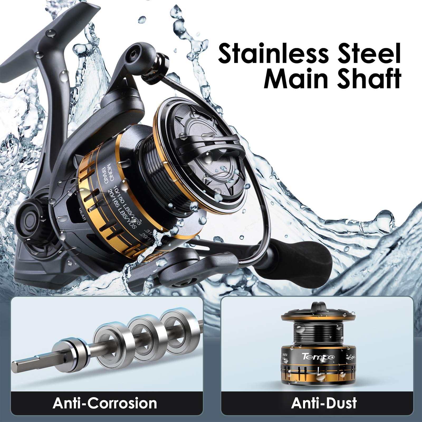 Tempo Sphera Spinning Reel, Incredibly Smooth Fishing Reels, Max Drag Up To 38.58 Lbs, 9+1 Bb, Lightweight, Powerful, Ultralight Spinning Reels