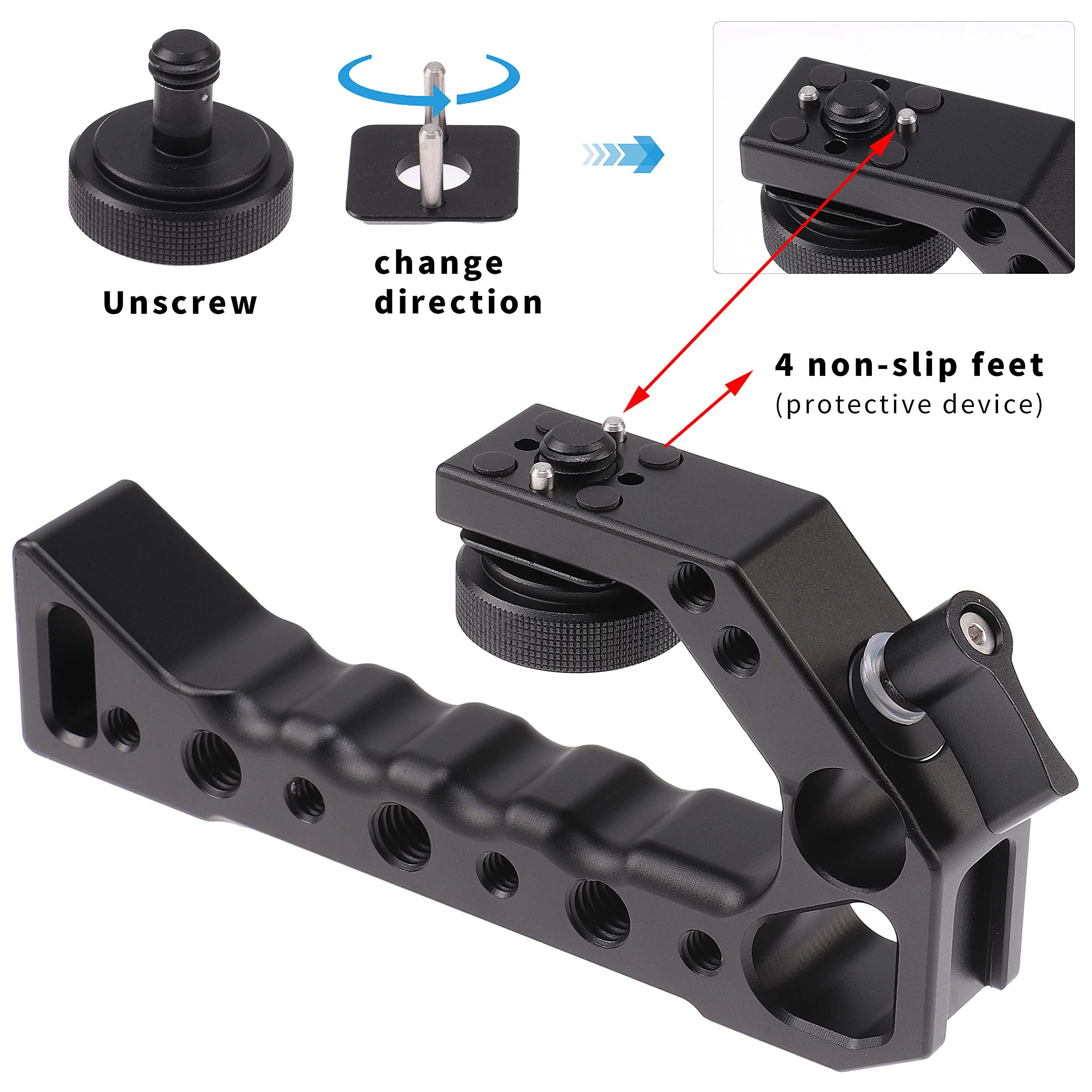Foto4Easy Camera Top Handle Grip With Cold Shoe Mount For Dslr Camera Cage Video Black