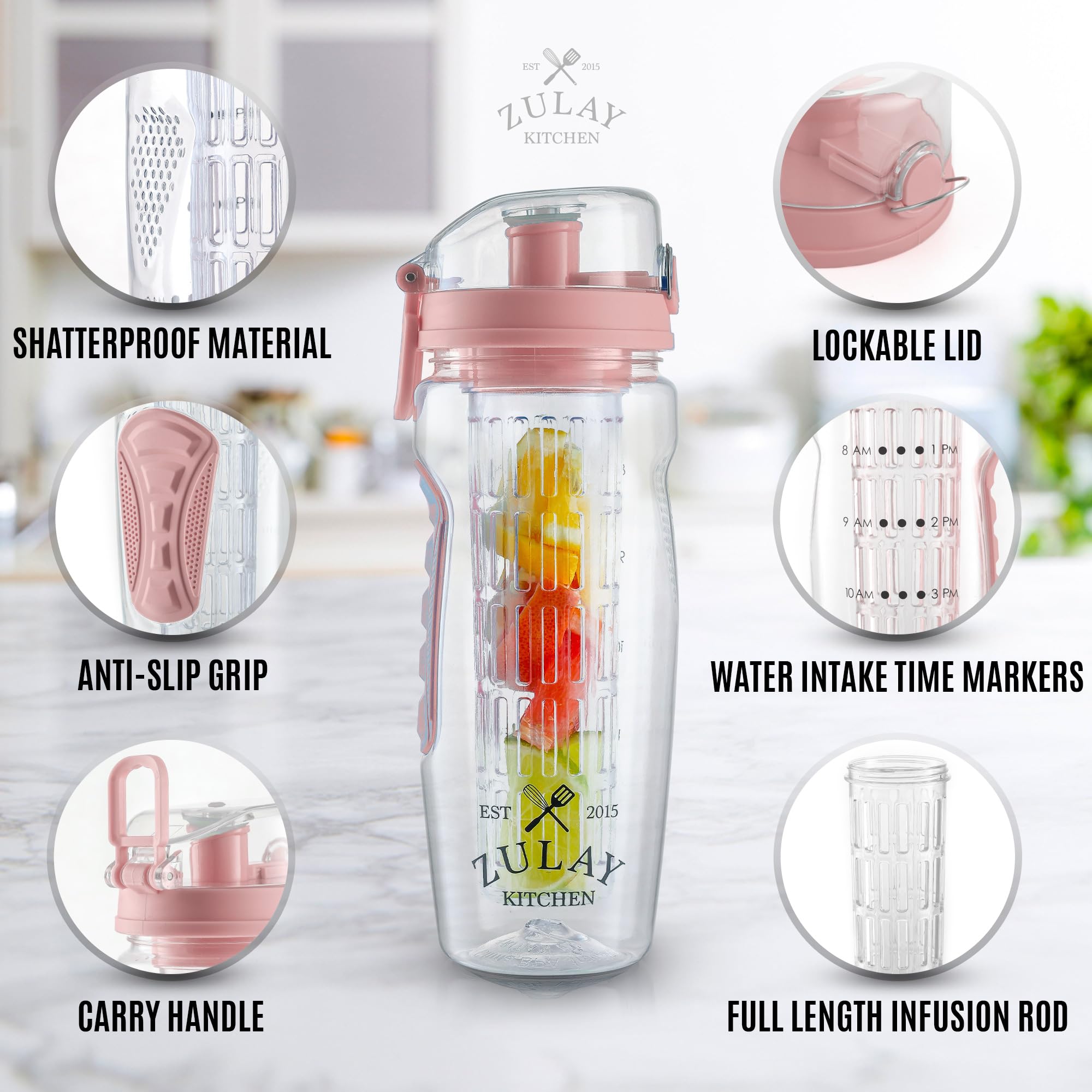Zulay 34 Oz Large, Leakproof Fruit Infuser Water Bottle With Sleeve And Anti-Slip Grip - Men