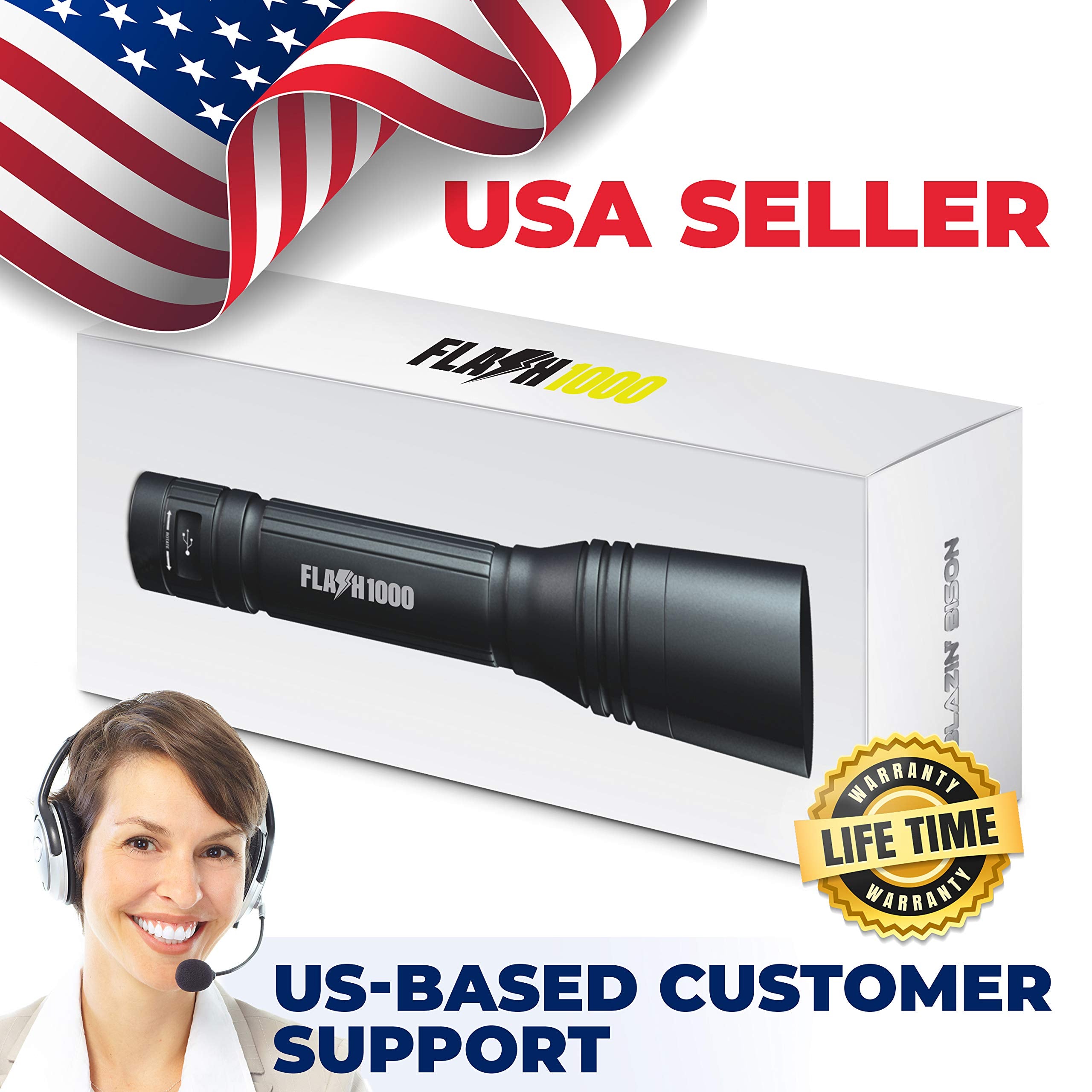 Blazin Rechargeable Flashlight  1000 Lumen Utility Led Flashlight With 4 Modes  12 Hours Battery Runtime  325 Yard Visibility  Powerful Micro-Usb Waterproof Edc Torch