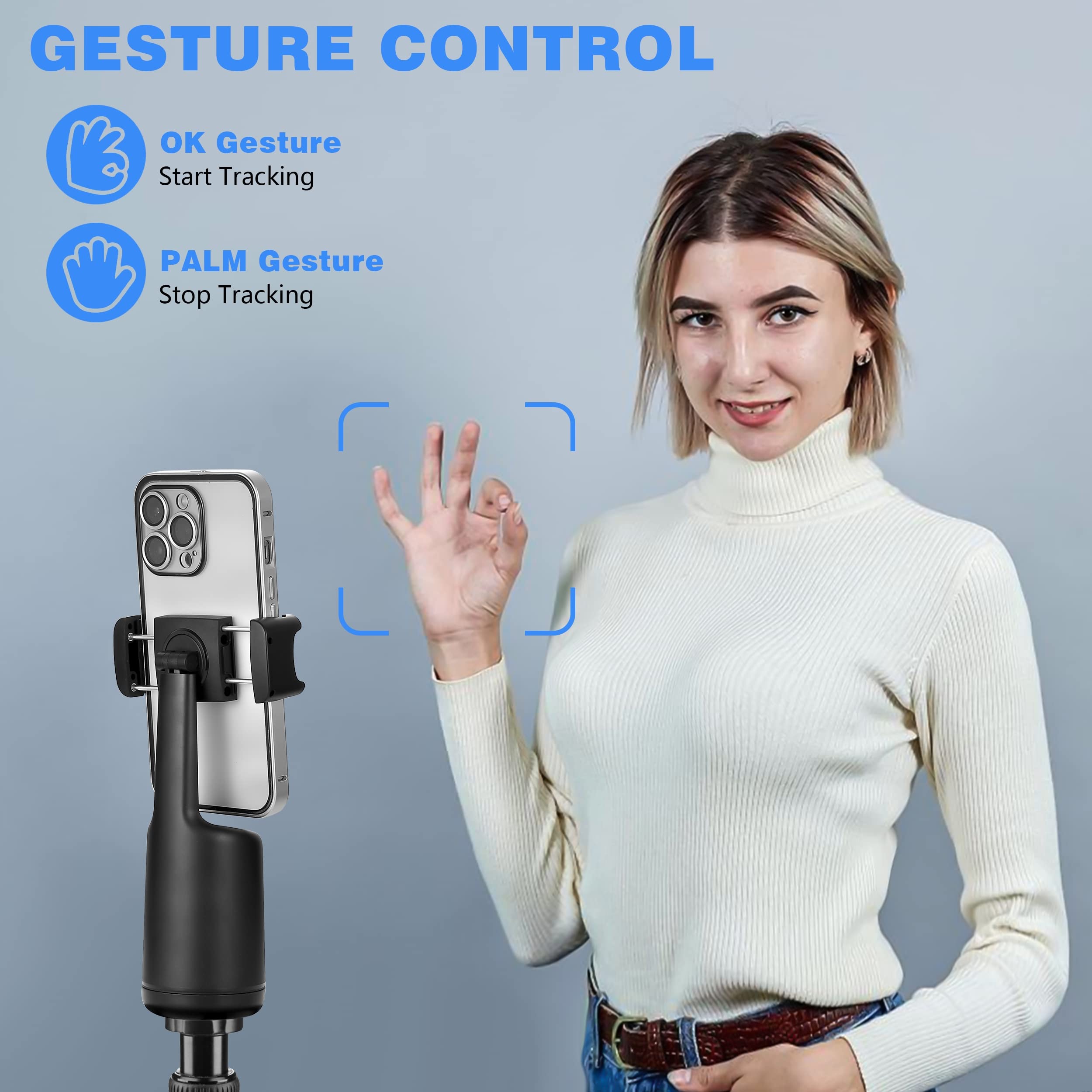 Rupital Auto Face Tracking Tripod, 360° Rotation Body Phone Camera Mount Smart Shooting Holder With Remote Selfie Stick, No App, Gesture Control, For Vlog, Tiktok