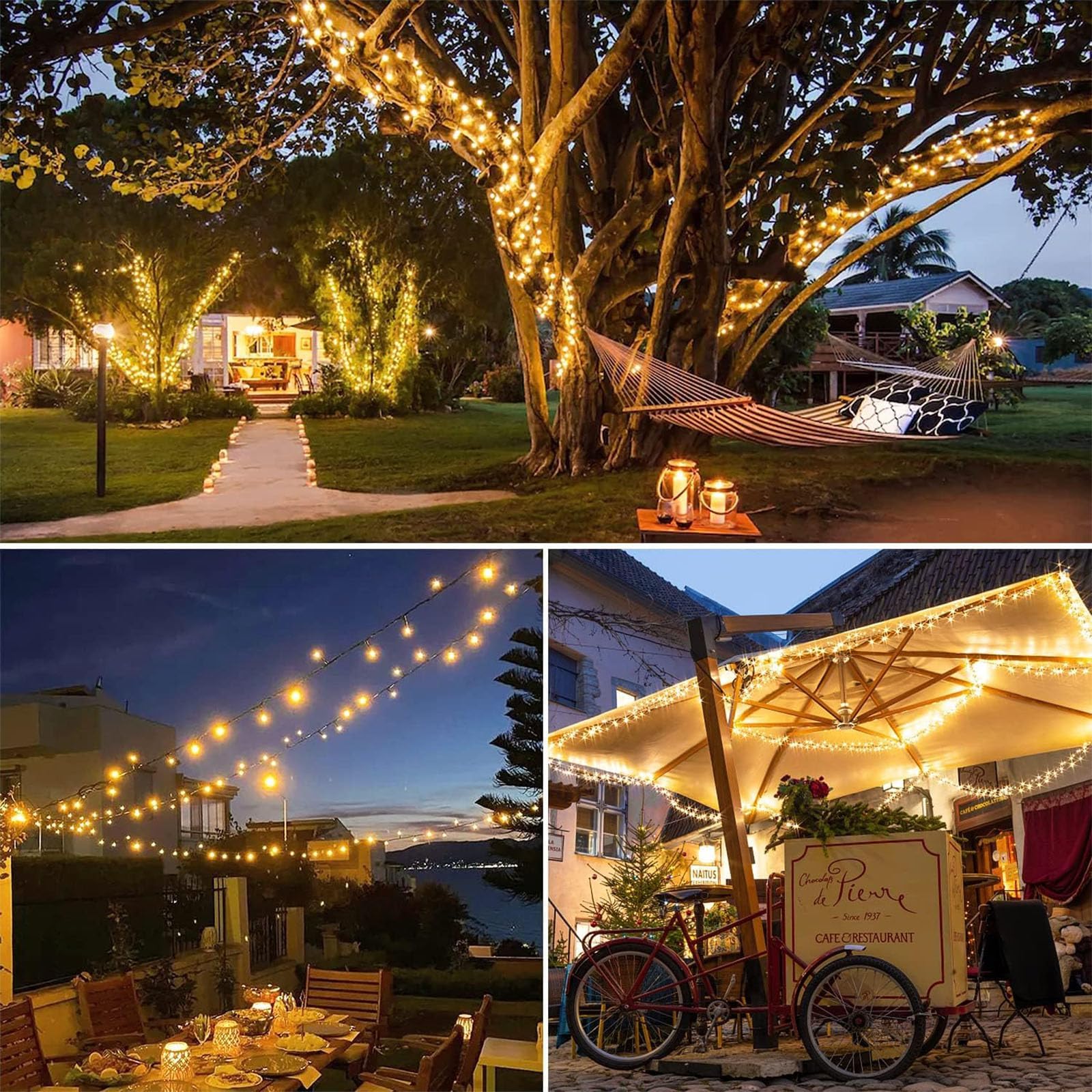 Merrimax M Solar String Lights Outdoor - 65Ft/20M 200 Led Solar Powered String Lights, Usb Charging, Remote, 8 Modes Waterproof Lights For Garden, Yard, Tree Decor- Warm White