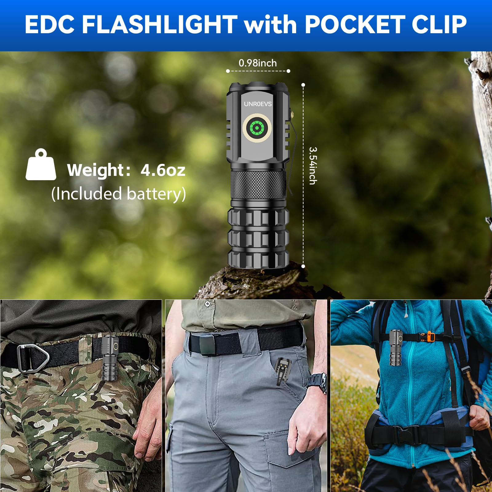 Unroevs Xc06 Mini Flashlight Rechargeable,Pocket Flashlight With Magnet,Super Bright Small Compact Flashlight,5 Modes Edc Flashlight For Camping,Emergency. (1, Black)