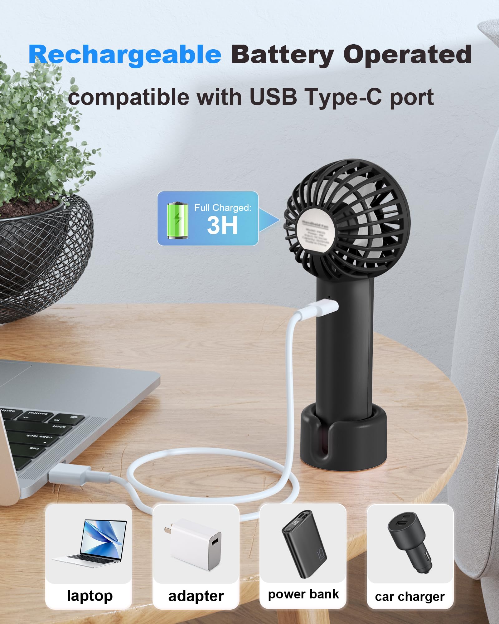 Rechargeable 2-pack fans in cute design with 3 speed settings perfect for gifting