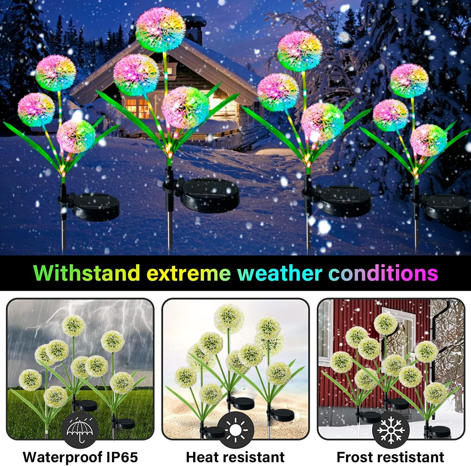 Xrr Solar Lamps For Outdoor Garden, 2 Pieces Solar Lights Garden Decoration 7 Colour Change Led Solar Garden Light Dandelion Waterproof Solar Flower Lamp For Terrace, Lawn And Patio