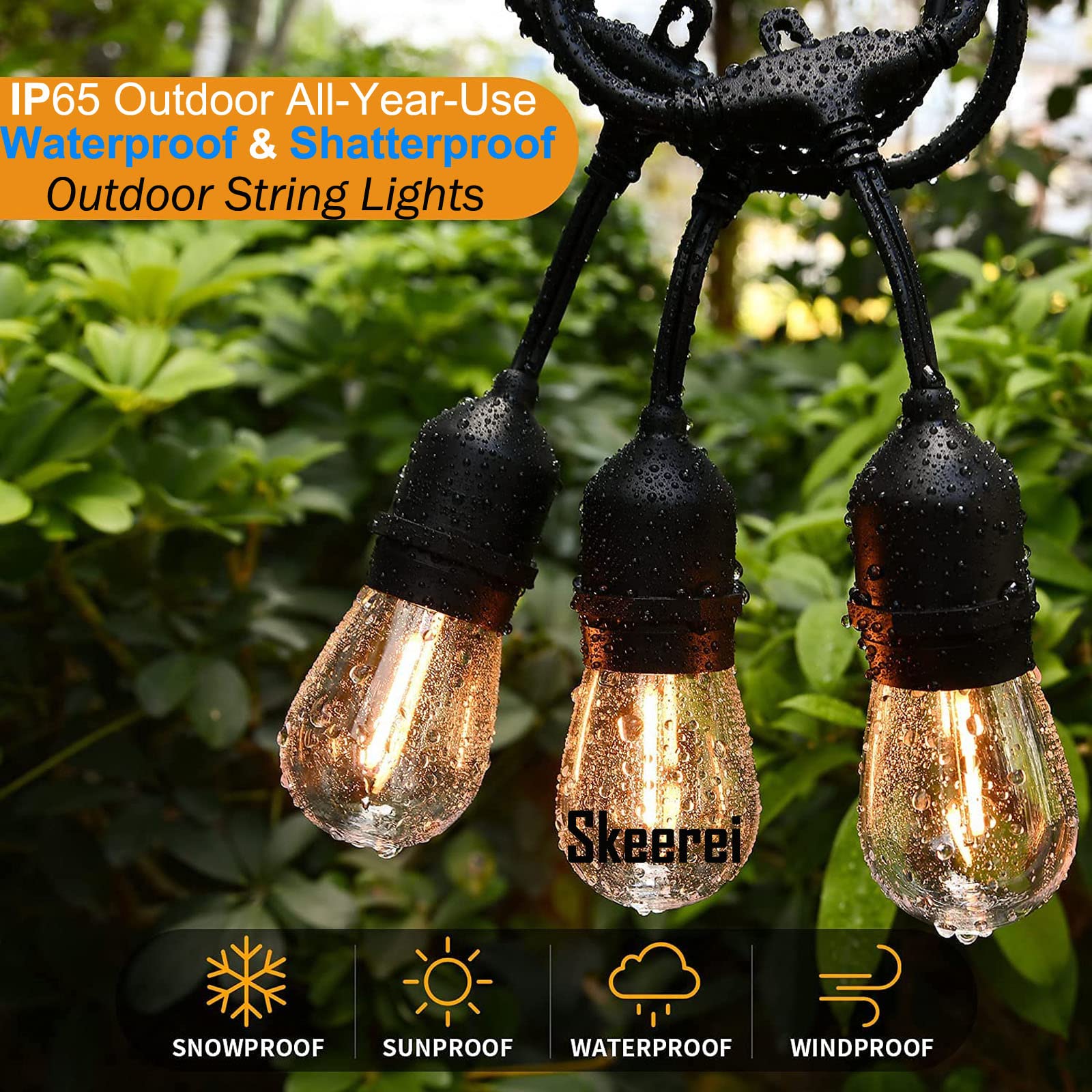 Skeerei 15Pack S14 Led String Light Bulbs, Replacement Bulbs For Outdoor String Lights, Shatterproof Edison Bulbs 1W 80Lmequivalent To 11W Incandescent, E26 Base,2200K Warm White