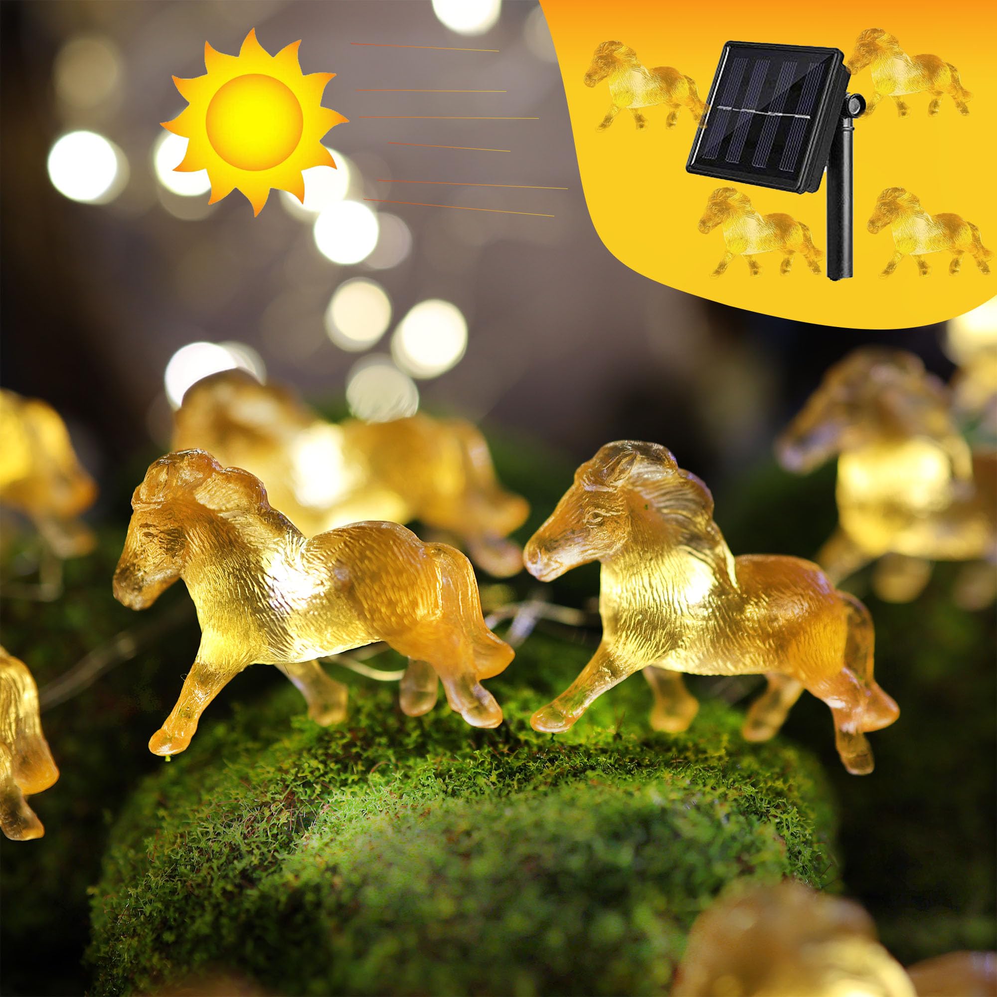 Enlaceray Solar Horse String Lights Outdoor Decorative Pony Fairy Solar Lights For Outside Garden Decor Waterproof Balcony Patio Thanksgiving Christmas Fairy Lights 40Led 14Ft Yard Fence Window Pond Decoration