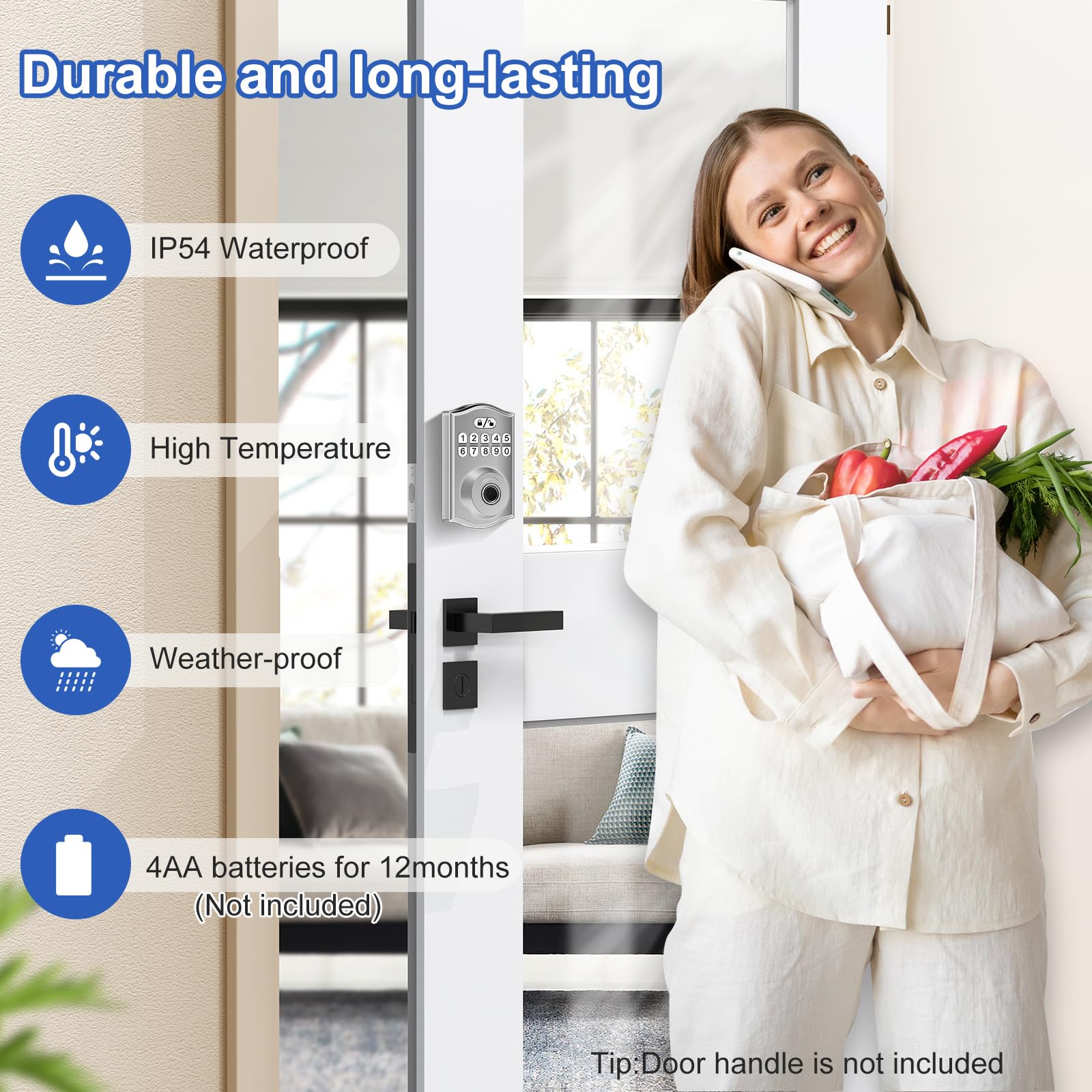 Mufaniz Keyless Entry Fingerprint Door Lock: Smart Electronic Deadbolt Lock With Keypad - Security Biometric Locks For Front Door - Digital Locks With  Keyhole,Auto Locked,Easy Installation