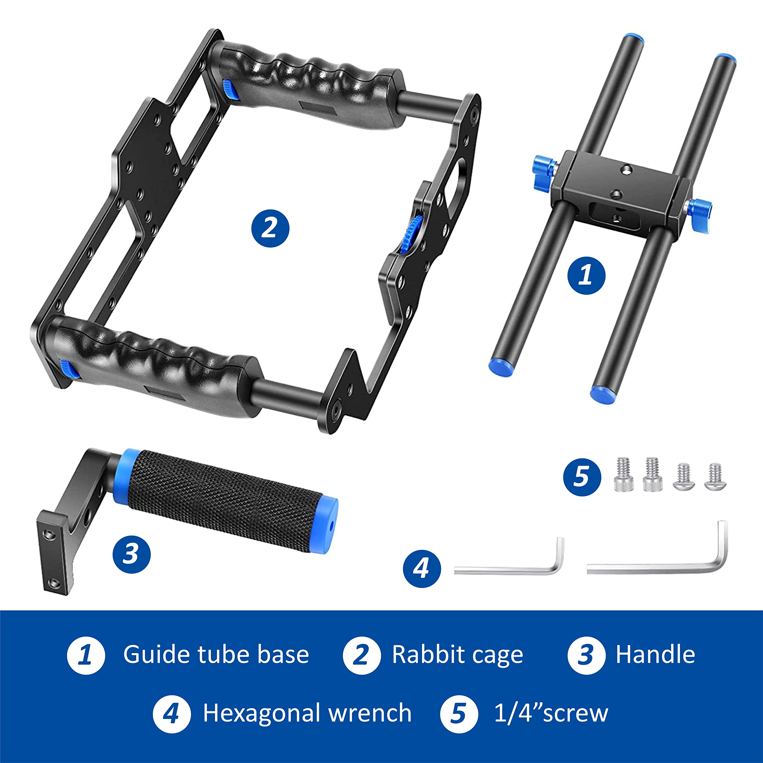 Annsm Camera Cage Aluminum Movie Filmmaking Video Rig With Top Handle/Dual Side Grips/And Std 15Mm Rail Rods For Canon Eos R5C R5 R6 Sony A7 Series A6600 Nikon