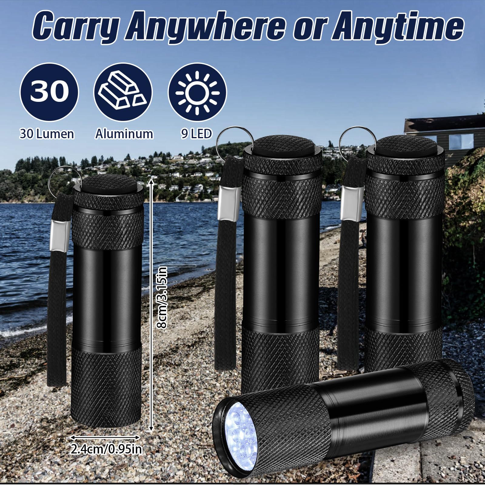 Vihose 20 Pcs Mini Flashlights Bulk, Bright Aluminum Handheld Flash Light With Lanyard Small Led Flashlights For Night Reading Emergency Hurricane Camping Hiking, Batteries Not Included(Black)