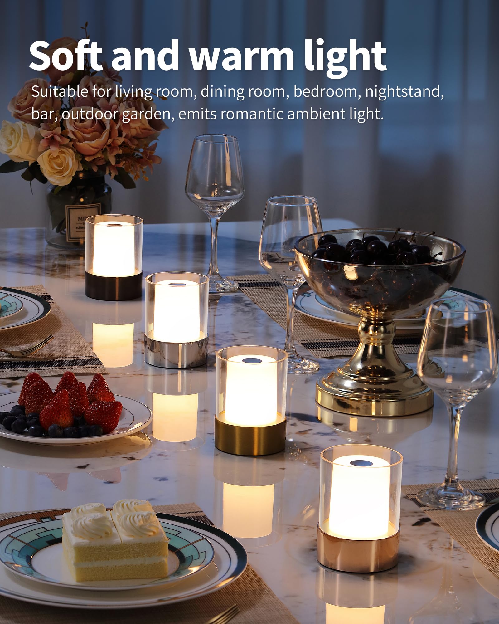 Newsee Led 4" Mini Cordless Table Lamp 2 Pack, Outdoor Waterproof Lamp, Rechargeable Battery Operated Lamp, Portable Touch Night Light For Dining Room, Camping, Nursery, Baby, Bar, Party (Black)