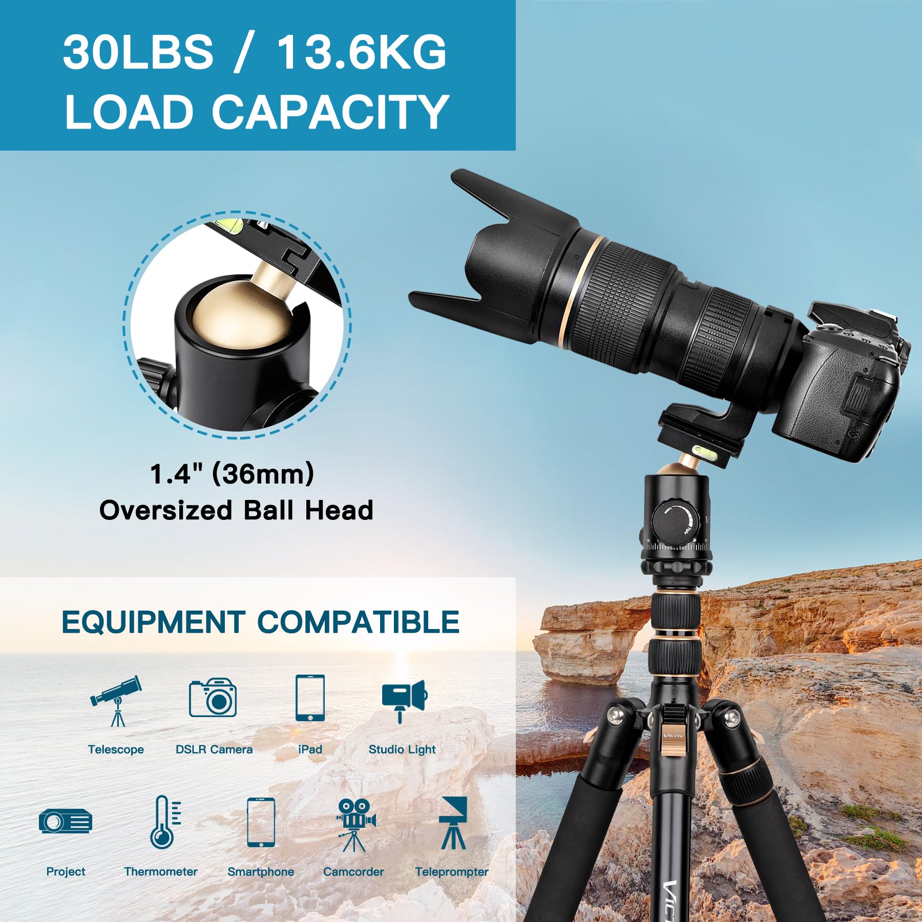 Victiv Professional Dslr Tripod For Photography - Tall, Lightweight & Heavy Duty - Spotting Scopes, Telescope & Binoculars - Compact Complete Tripod Unit