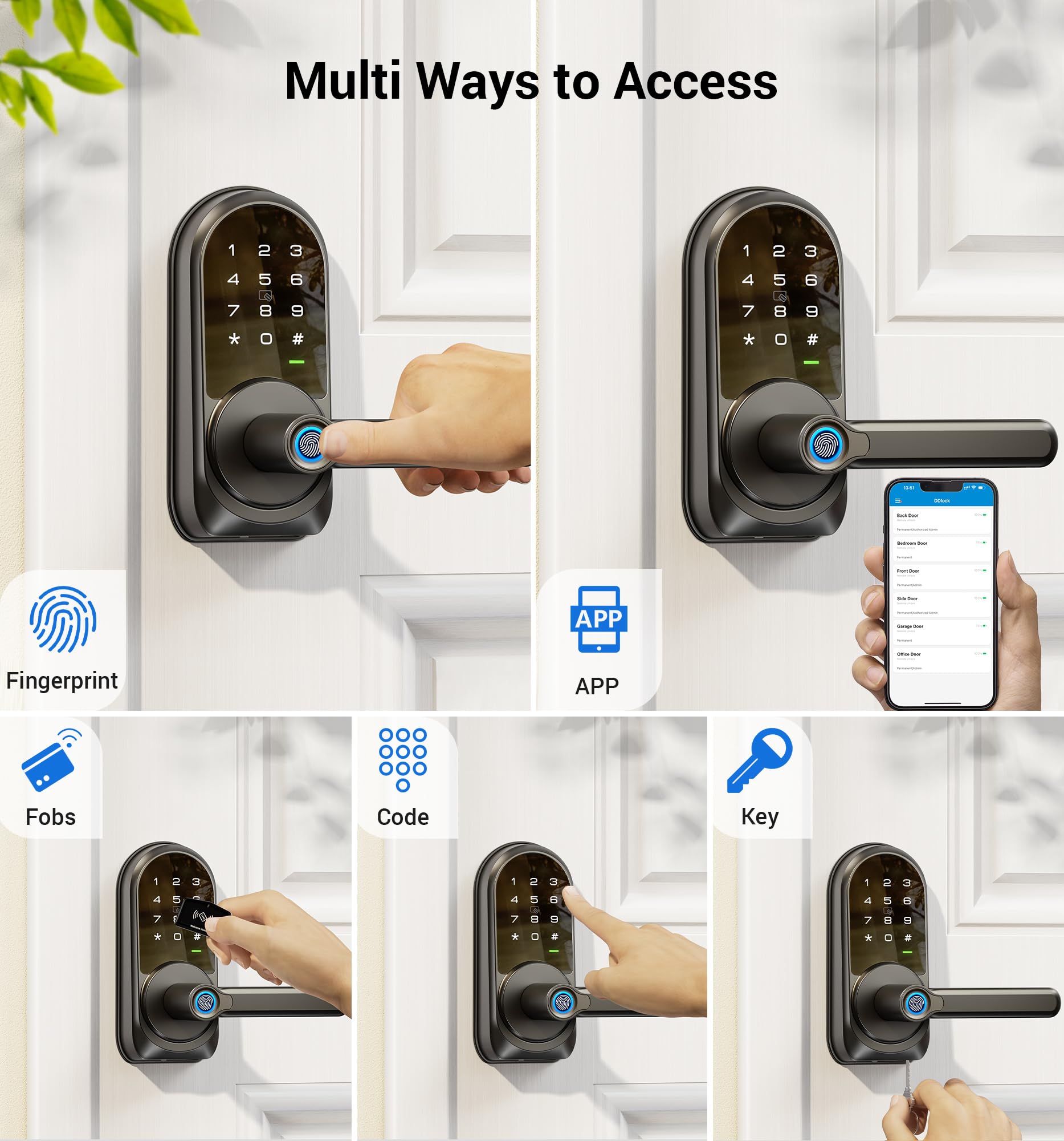 Veise Rz09 Smart Lock, 7-In-1 Keyless Entry With Handle Set, App Control Fingerprint Deadbolt For Front Door, Electronic Digital Locks With Keypad, Matte Black