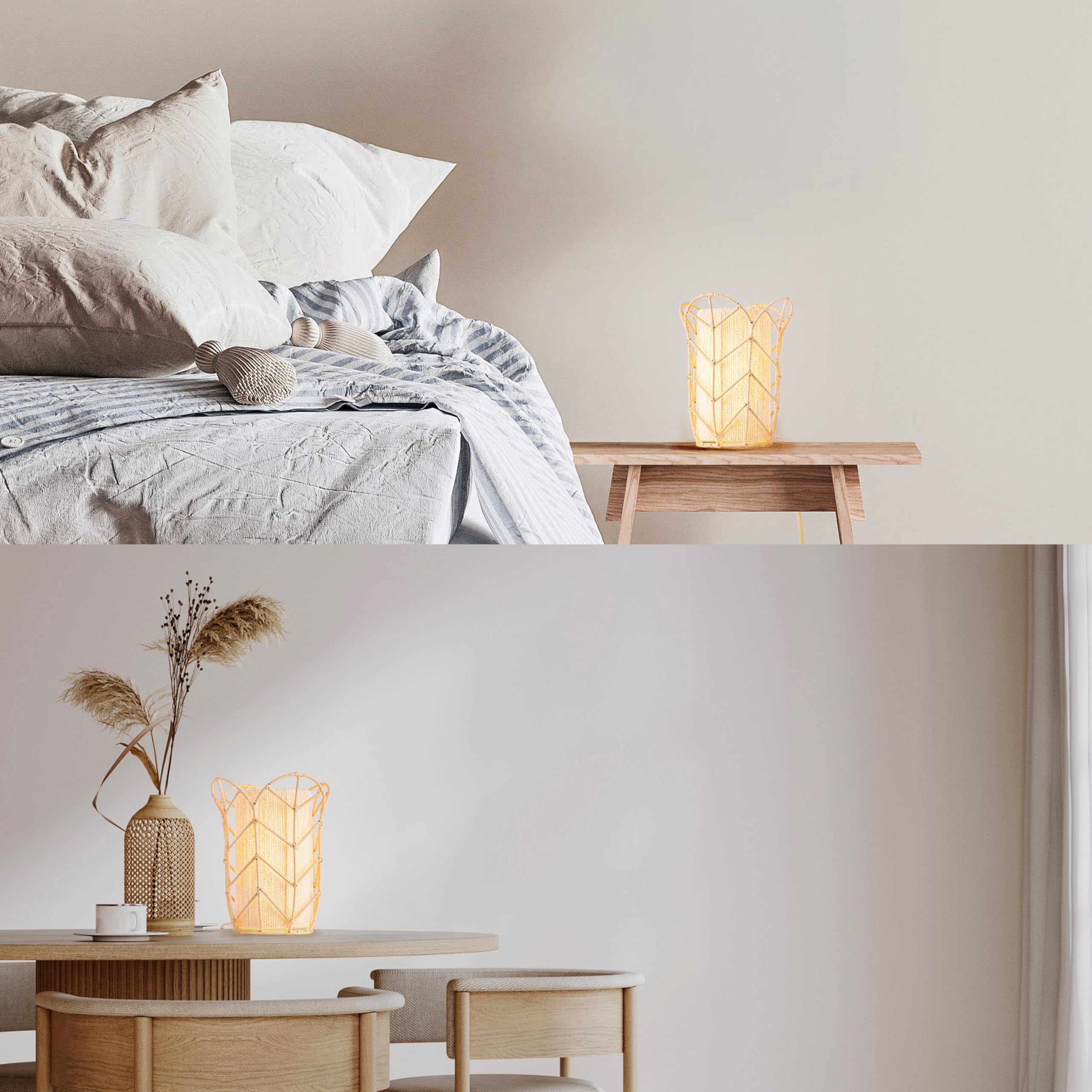 O'Bright Weaver - Handcrafted Woven Rattan Table Lamp, Decorative Night Lamp, E26 Medium Socket, Rocker Switch, Ambient Lighting