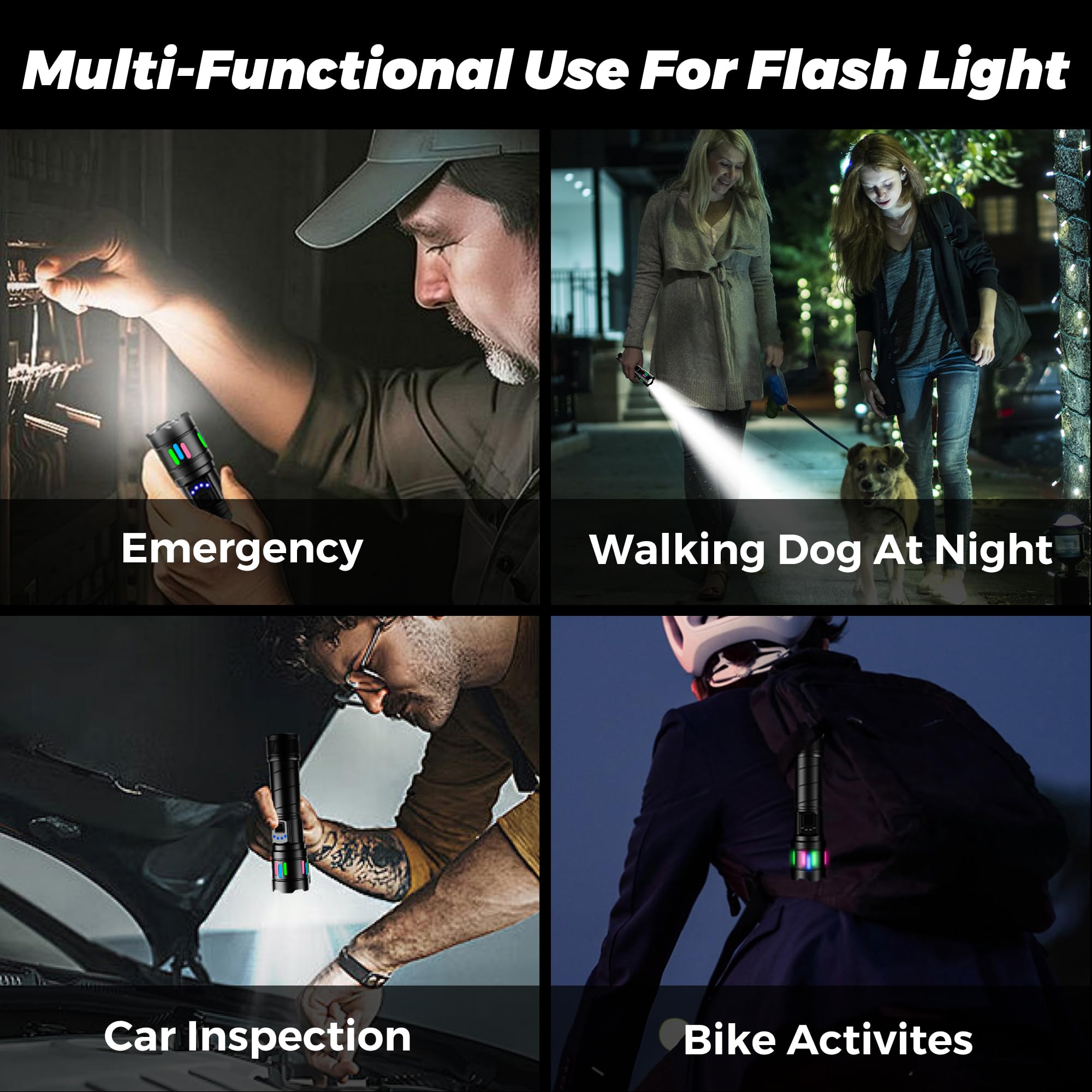 Tiroflx  Super Bright 1000000Lm 13 Modes Adjustable Small Flashlight, Zoomable And Long Battery Led Flash Light, Ip67 Waterproof Tactical Flashlight For Outdoor Emergency Camping Hiking Hunting
