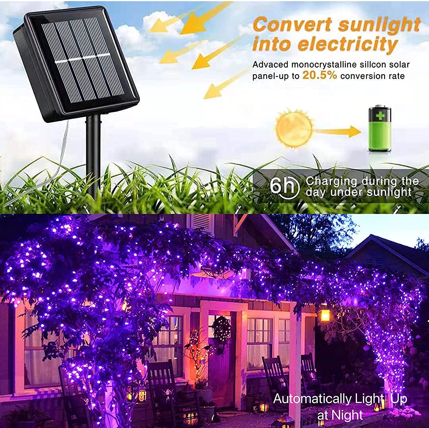 Yeguo 4 Pack Total 400 Led Halloween Solar Fairy Lights/ 400 Led Halloween Icicle Lights (Purple)