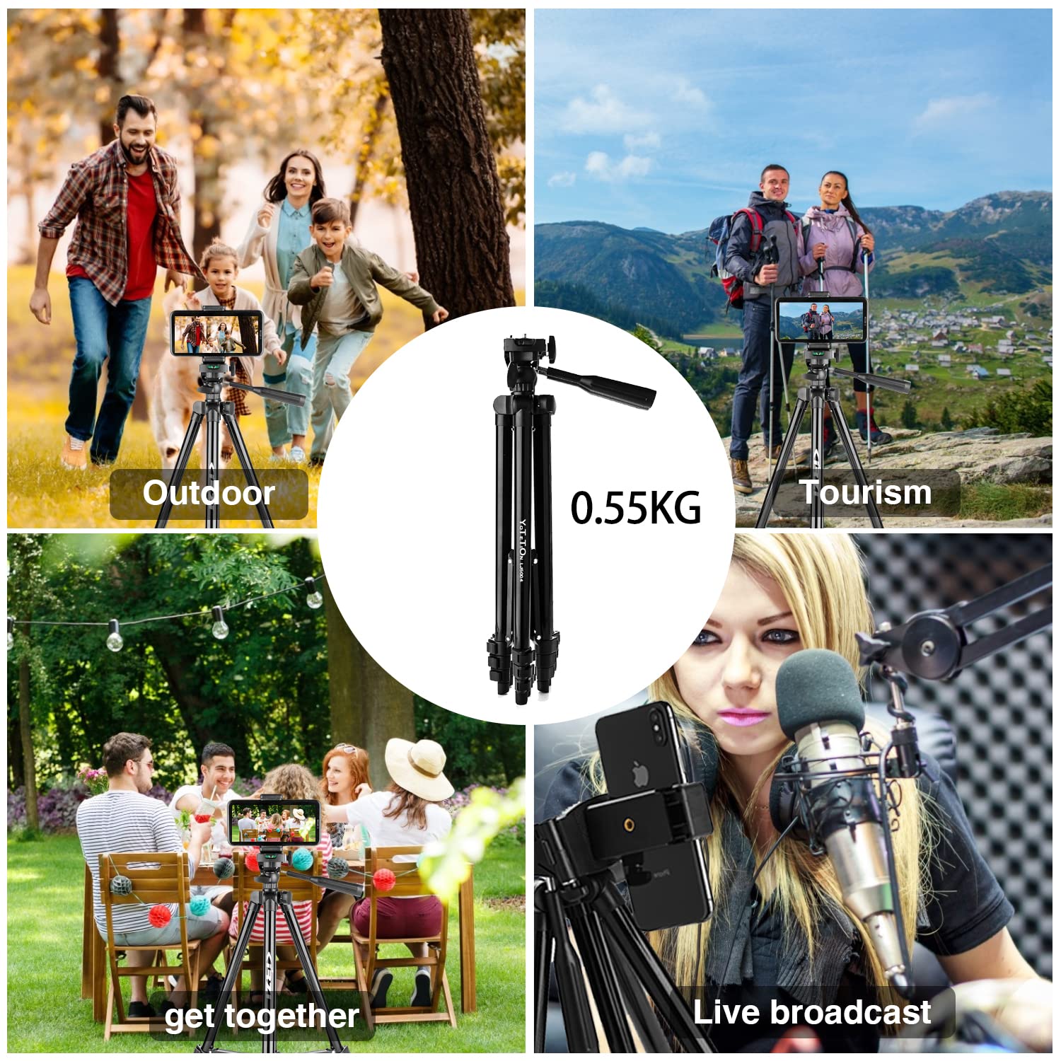 Yotetion 50" Aluminum Phone & Camera Tripod, Extendable Cell Phone Tripod Stand Compatible With Iphone/Android/Action Camera Is Perfect For Live Streaming/Video Recording/Selfies