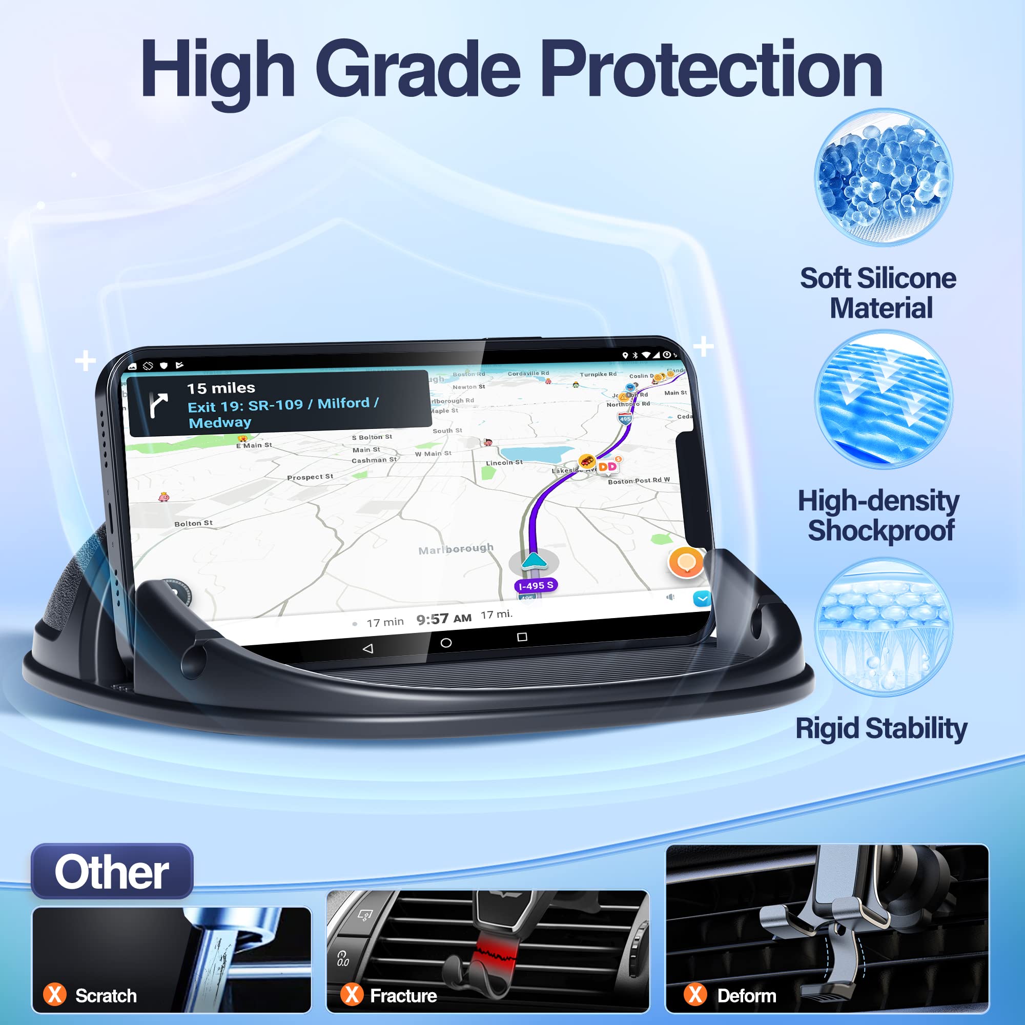 Loncaster Car Phone Holder, Car Phone Mount Silicone Car Pad Mat For Various Dashboards, Slip  Desk Phone Stand Compatible With Iphone, Samsung, Android Smartphones, Gps Devices And More, Black