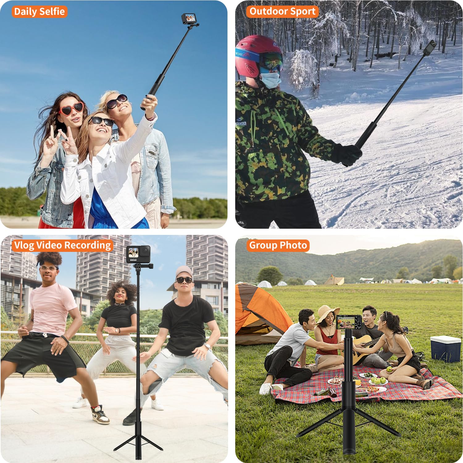 Konpcoiu 48" Invisible Extendable Camera Selfie Stick For Insta360, One X2 X2 X3 Rs Go3 Gopro Max Hero 12 11 10 9 8 7 6 5 And Other Action Cameras With 1/4" Screw Mini Portable Camera Tripod