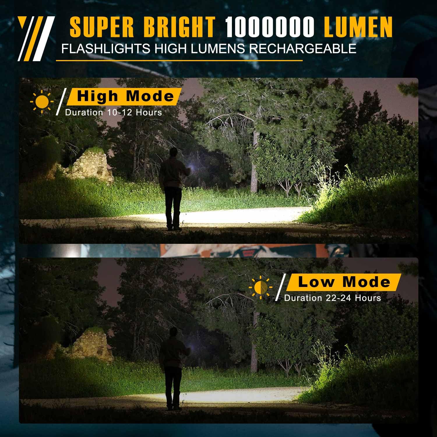Csndice Flashlights High Lumens Rechargeable,8000Lm Spotlight Flashlight,Ip65 Waterproof Rechargeable Flashlight,Linterna Recargable 6000Mah Long Lasting For Camping,Boat,Walking,Farm.(Black)