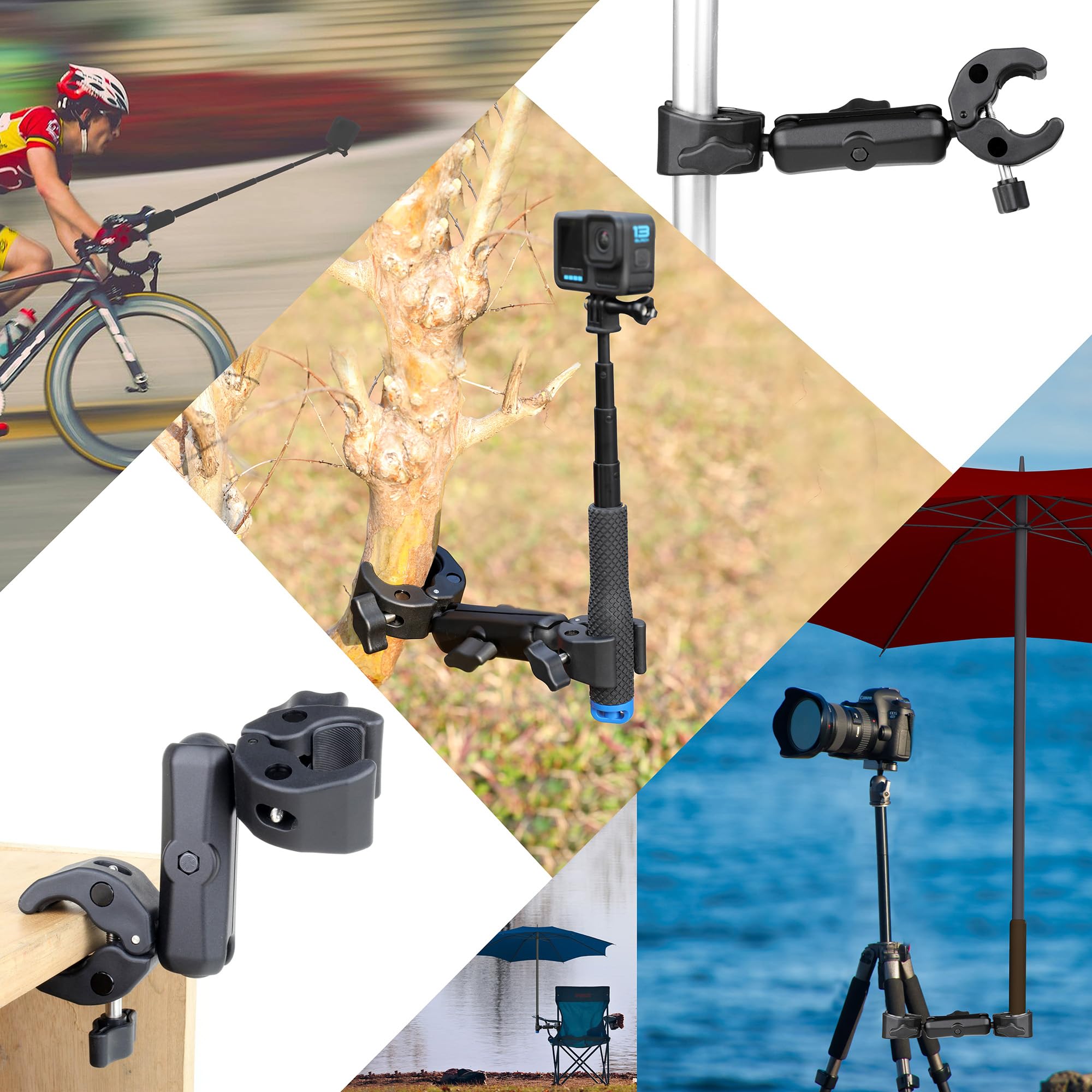 Gepuly Super Clamp Double Camera Clamp, 20-50Mm Aluminum Magic Arm Dual Ball Head Heavy Duty For Handlebar/Tripod/Photo Studio Light Stand/Umbrella Chair/Pole/Cross Bars/Motorcycle/Bike/Tabletop
