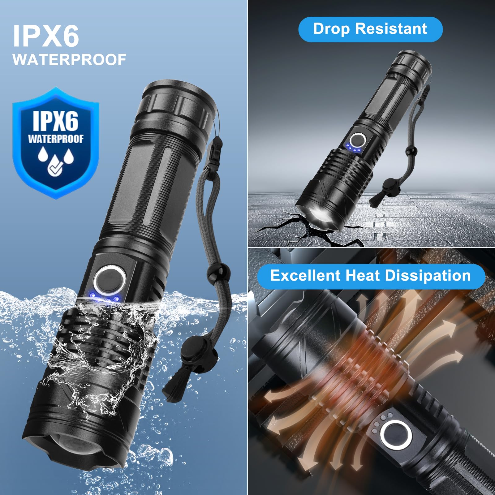 Sharehappy Rechargeable Flashlights, 980,000 Lumens Super Bright Led Flashlights High Lumens Flash Light With 5 Modes, 12H Running Time, Ipx6 Waterproof Flashlight For Home Emergency