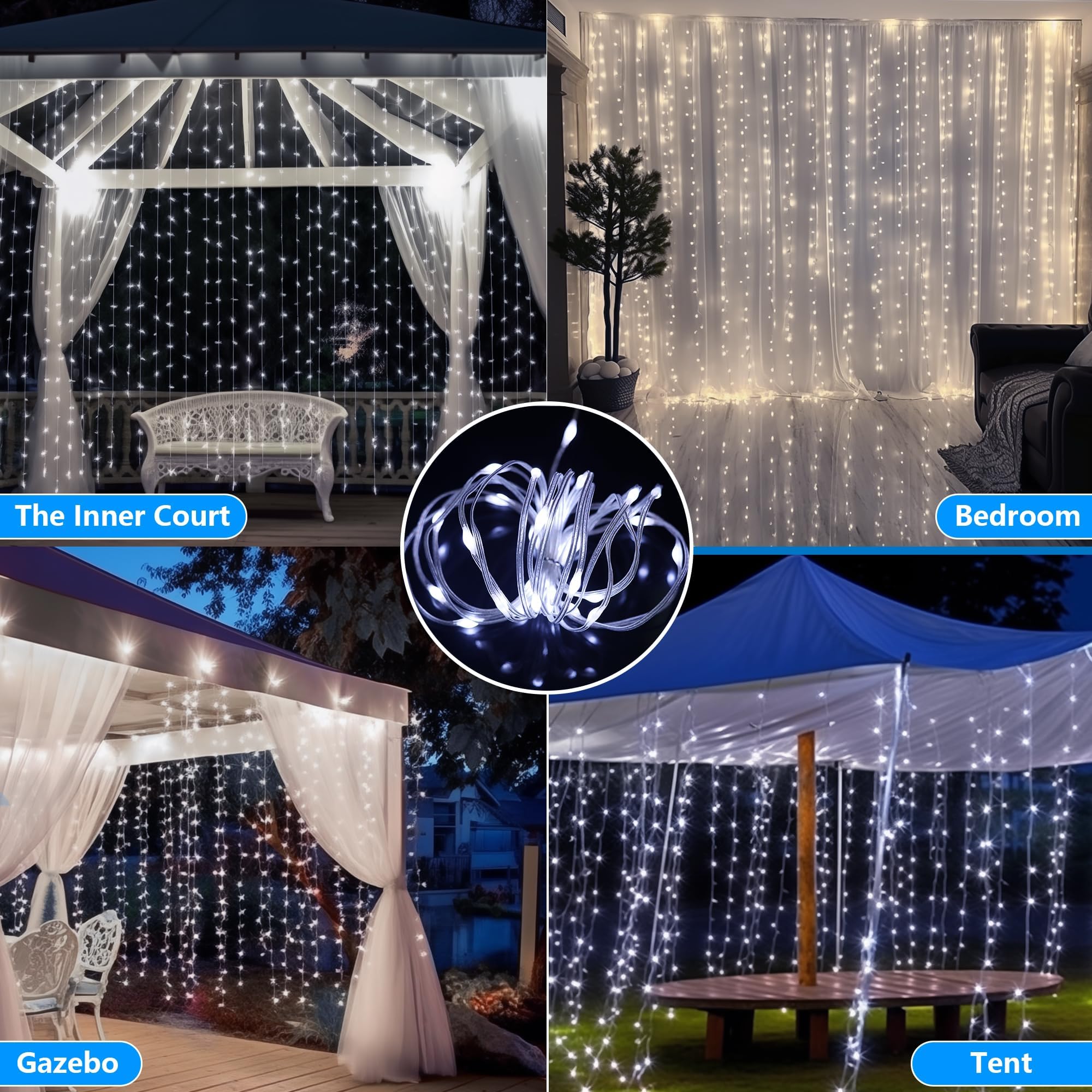 Rcndje 600Led Solar Curtain Lights Waterproof, 20  10Ft Twinkle String Fairy Light Remote Control 8 Mode Dimmable Solar Hanging Waterfall Lights With Usb Rechargeable For Outdoor (Cool White)