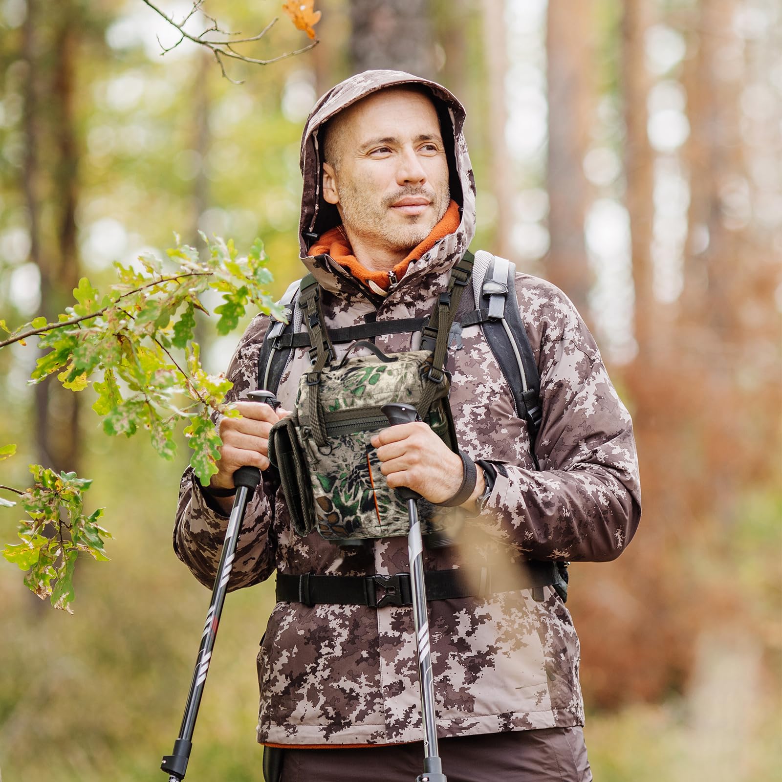 Wolfhunt Binoculars Harness For Hunting With Rangefinder Pouch, Binocular Chest Pack Built-In Magnetic Snap Design, Bino Harness Bag Case Adjustable Strap, Lens Cleaning Cloth, Triple-Use