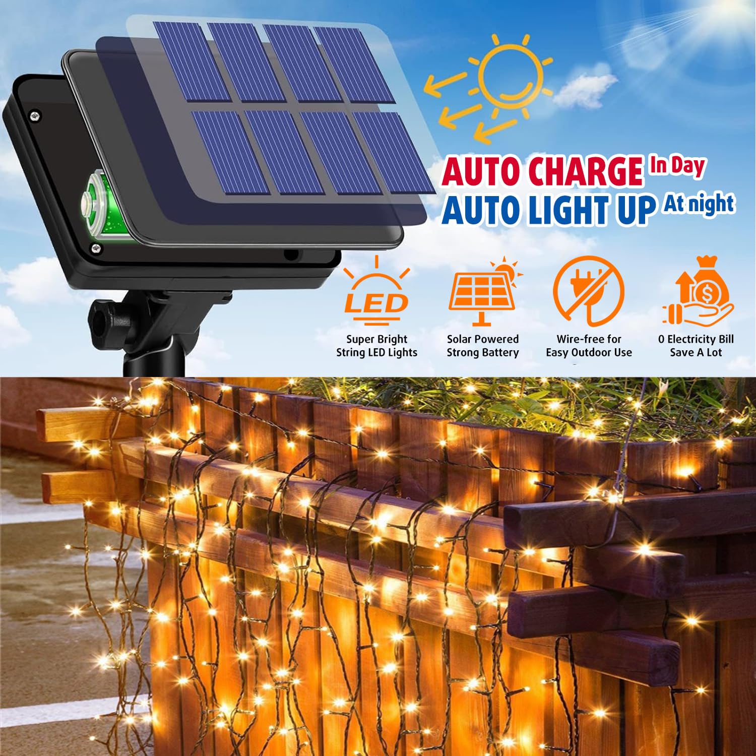 G.Catacc 6-Pack Outdoor String Lights Solar Powered, Total 240Ft 600 Led 8 Modes Waterproof Solar Fairy Lights For Outside Tree Patio Yard Holiday Decor (Warm White)